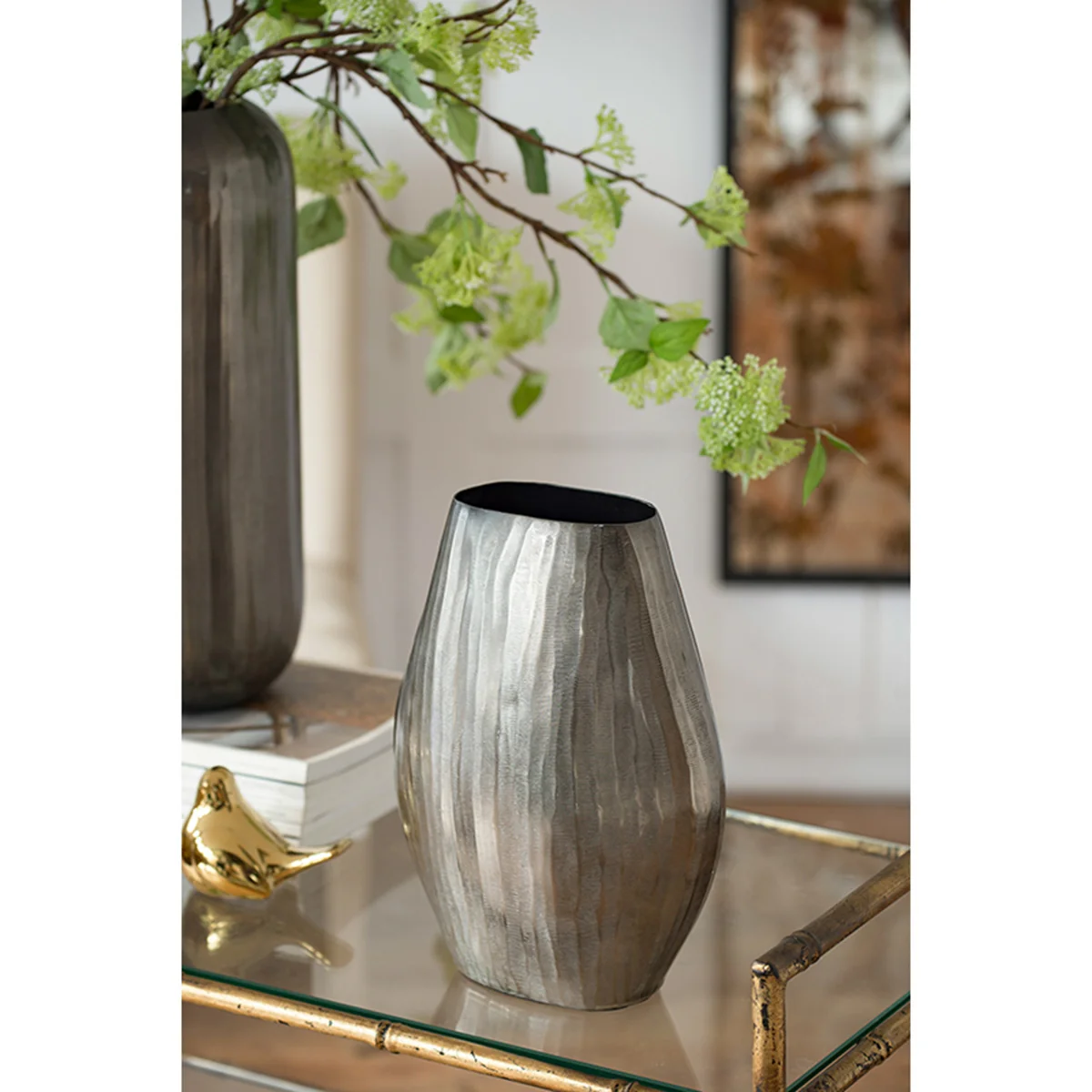 Large Aluminum Layered Chisel Oval Vase - Image 8