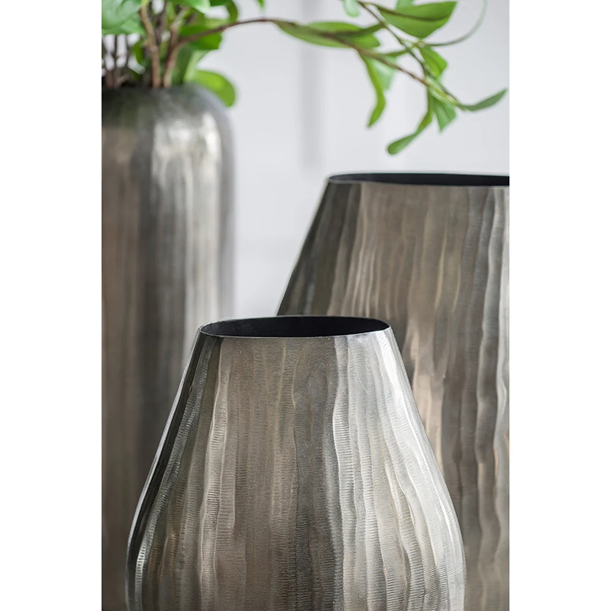 Large Aluminum Layered Chisel Oval Vase - Image 9
