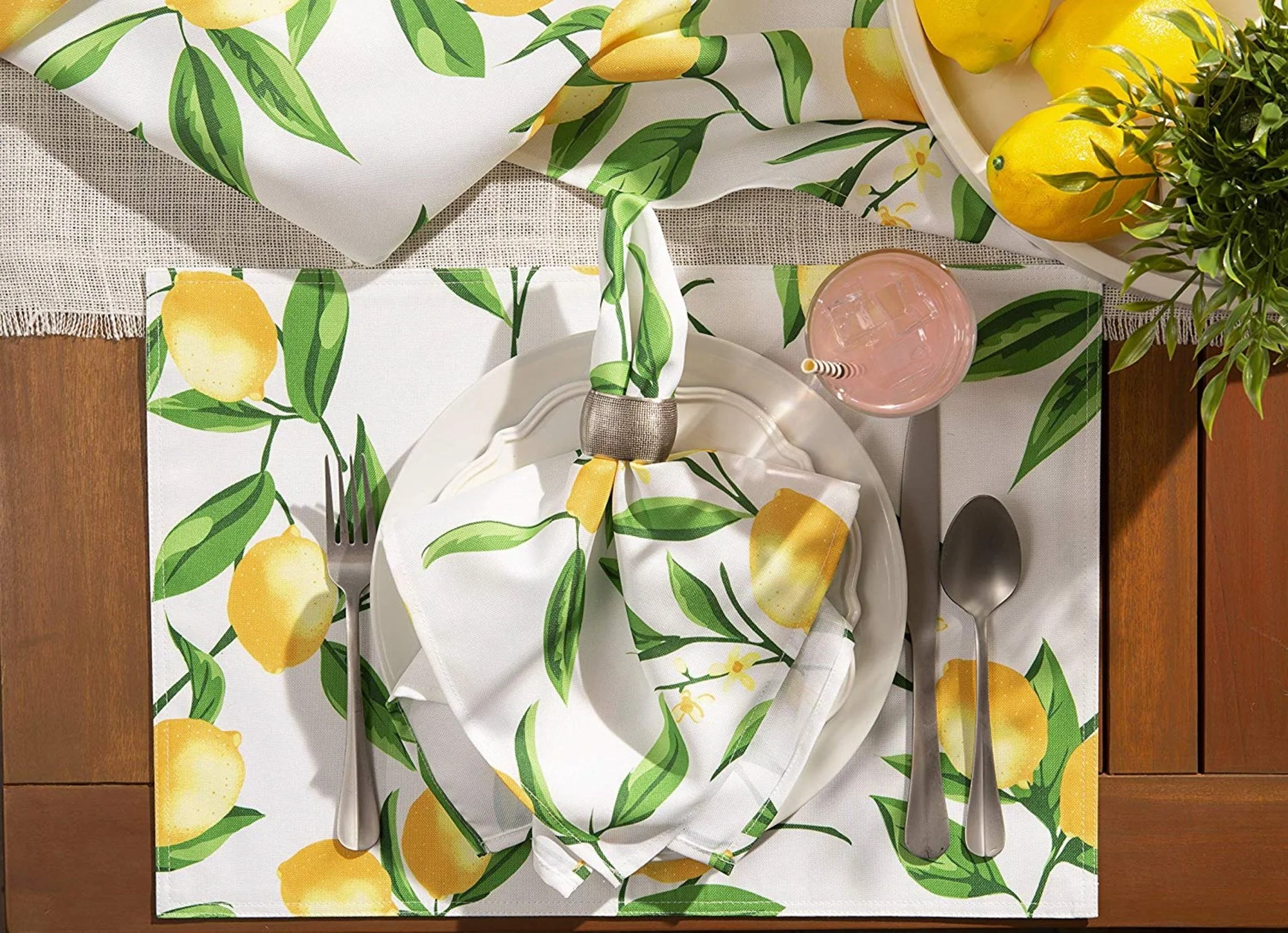 Lemon Bliss Print Outdoor  Placemat, Set Of 6 - Image 5
