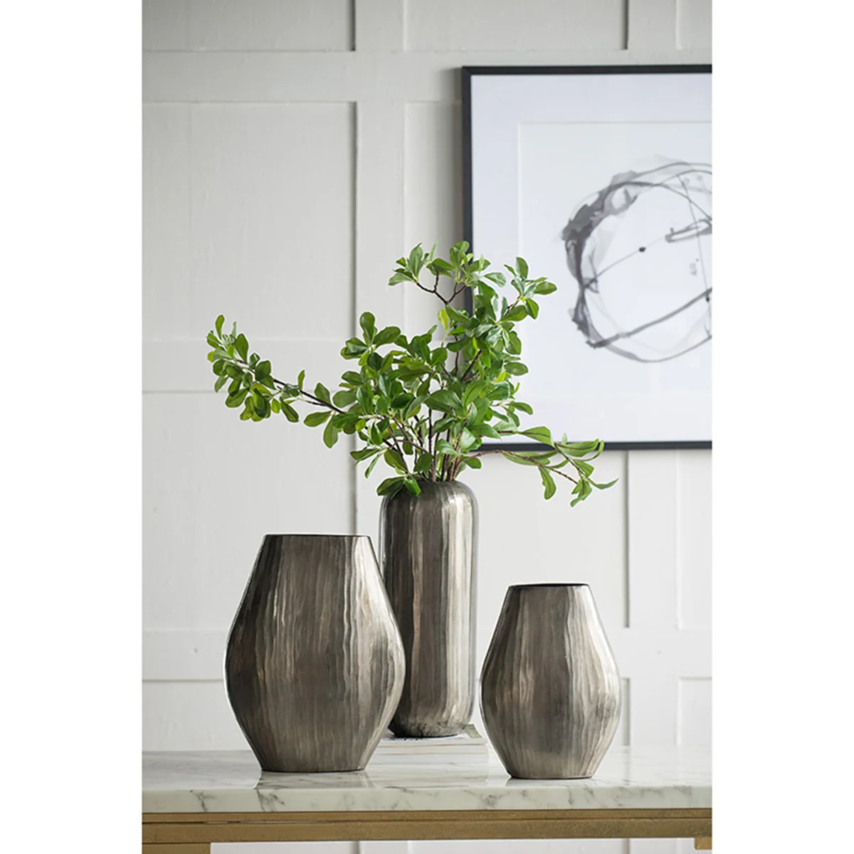 Medium Aluminum Layered Chisel Oval Vase - Image 7