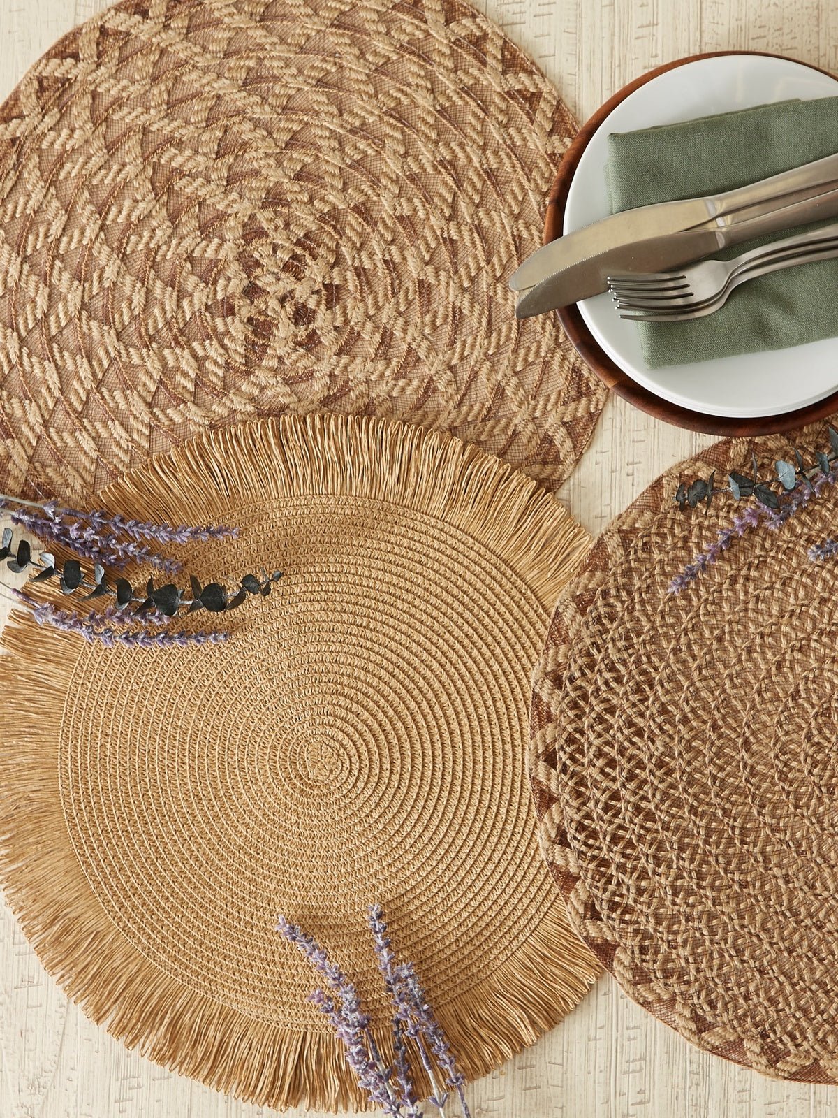 Natural Lattice Woven Polyester Round Placemats, Set Of 6 - Image 10