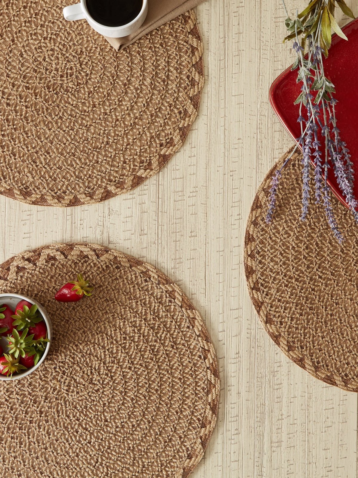 Natural Lattice Woven Polyester Round Placemats, Set Of 6 - Image 9
