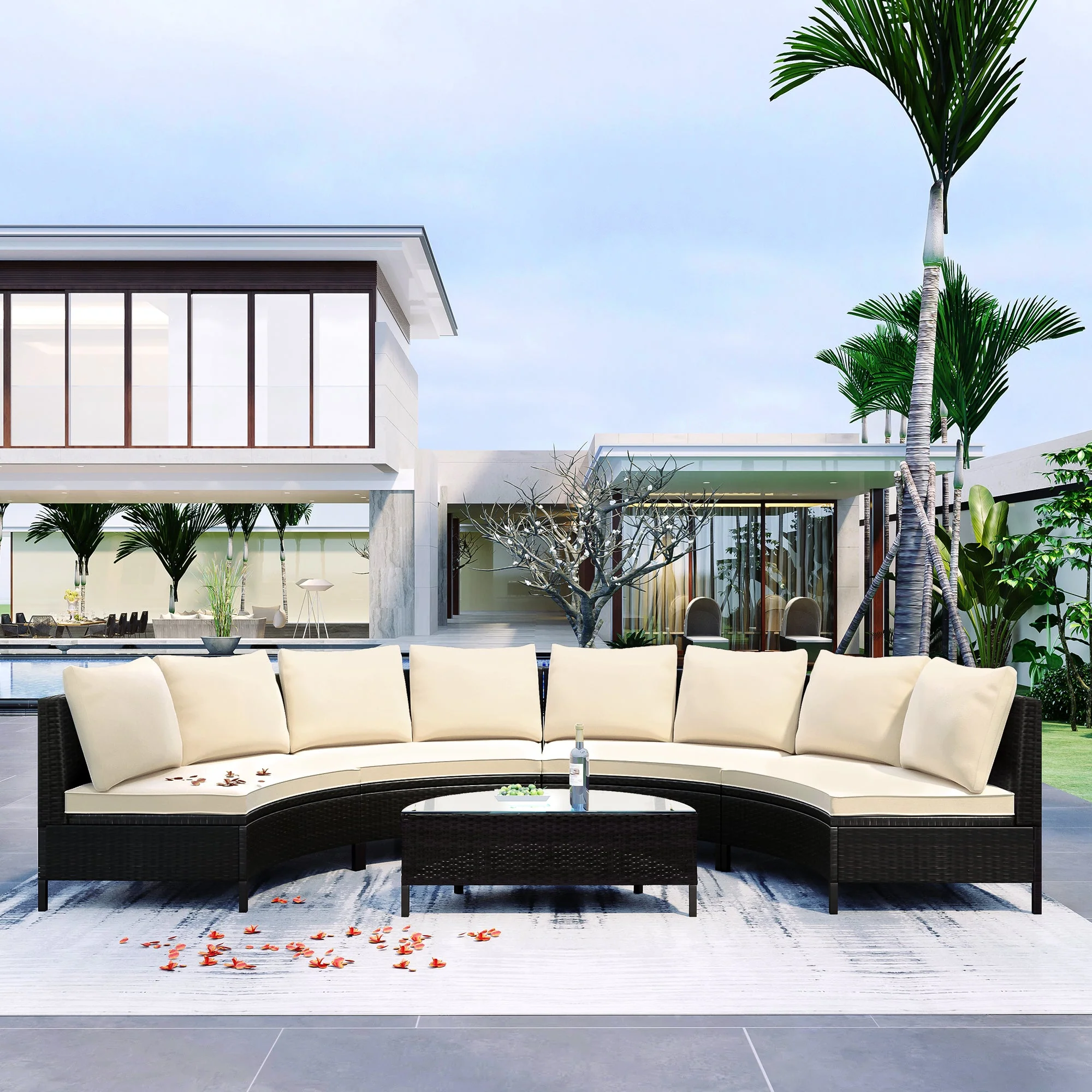 Odessa 5 Piece Outdoor Sectional Sofa Set with Tempered Glass Table - Image 5
