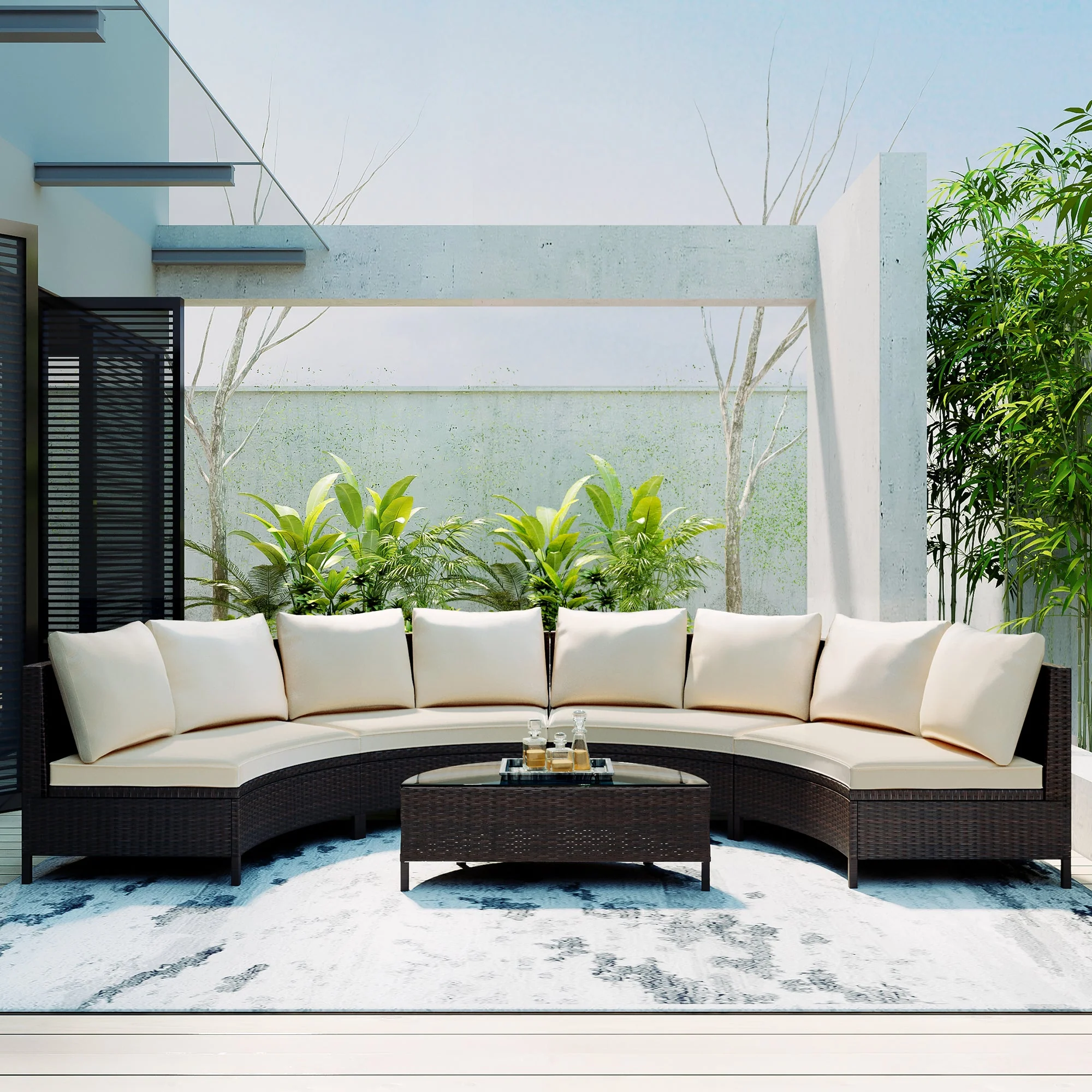 Odessa 5 Piece Outdoor Sectional Sofa Set with Tempered Glass Table - Image 6