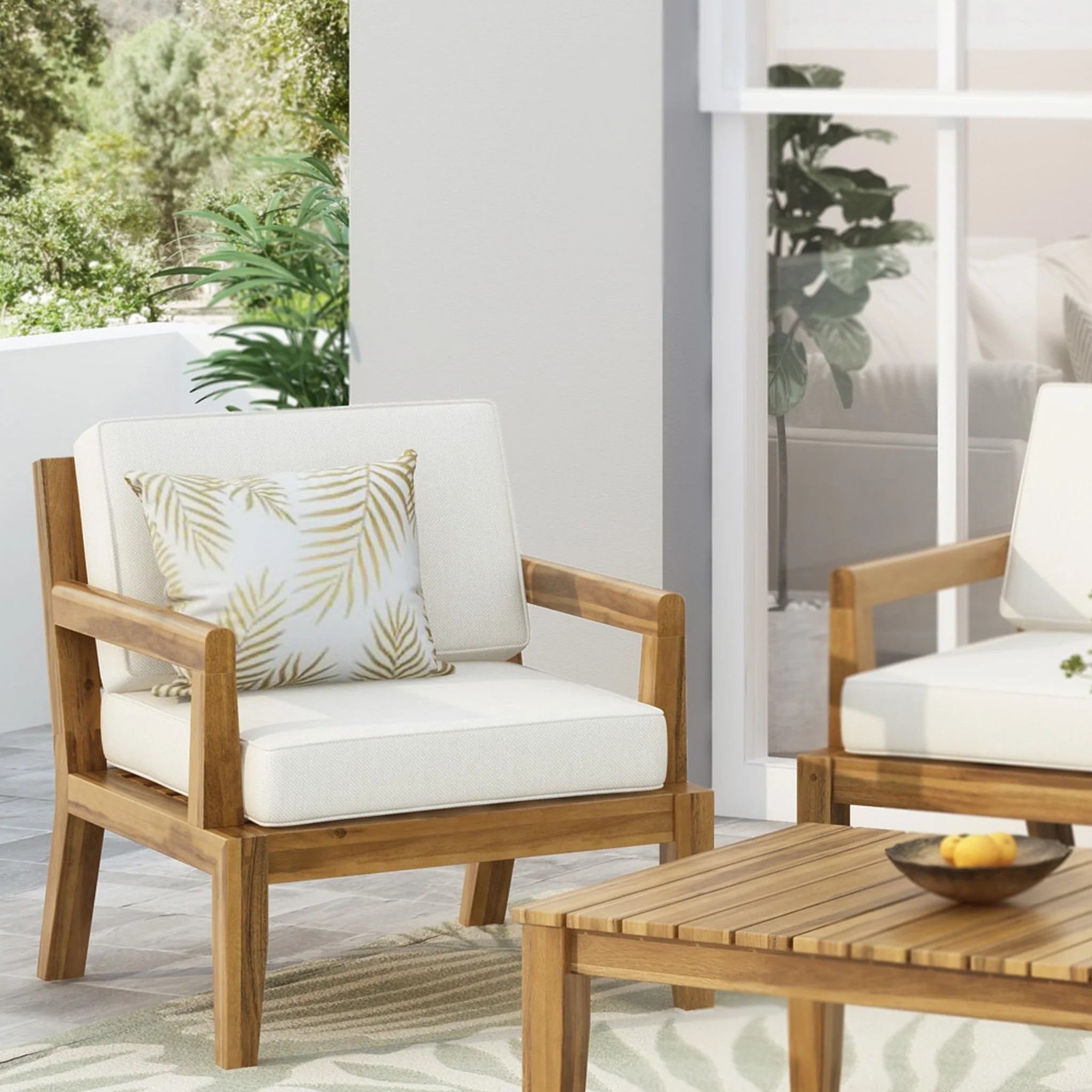 Outdoor Acacia Wood Chair with Cushions - Image 4