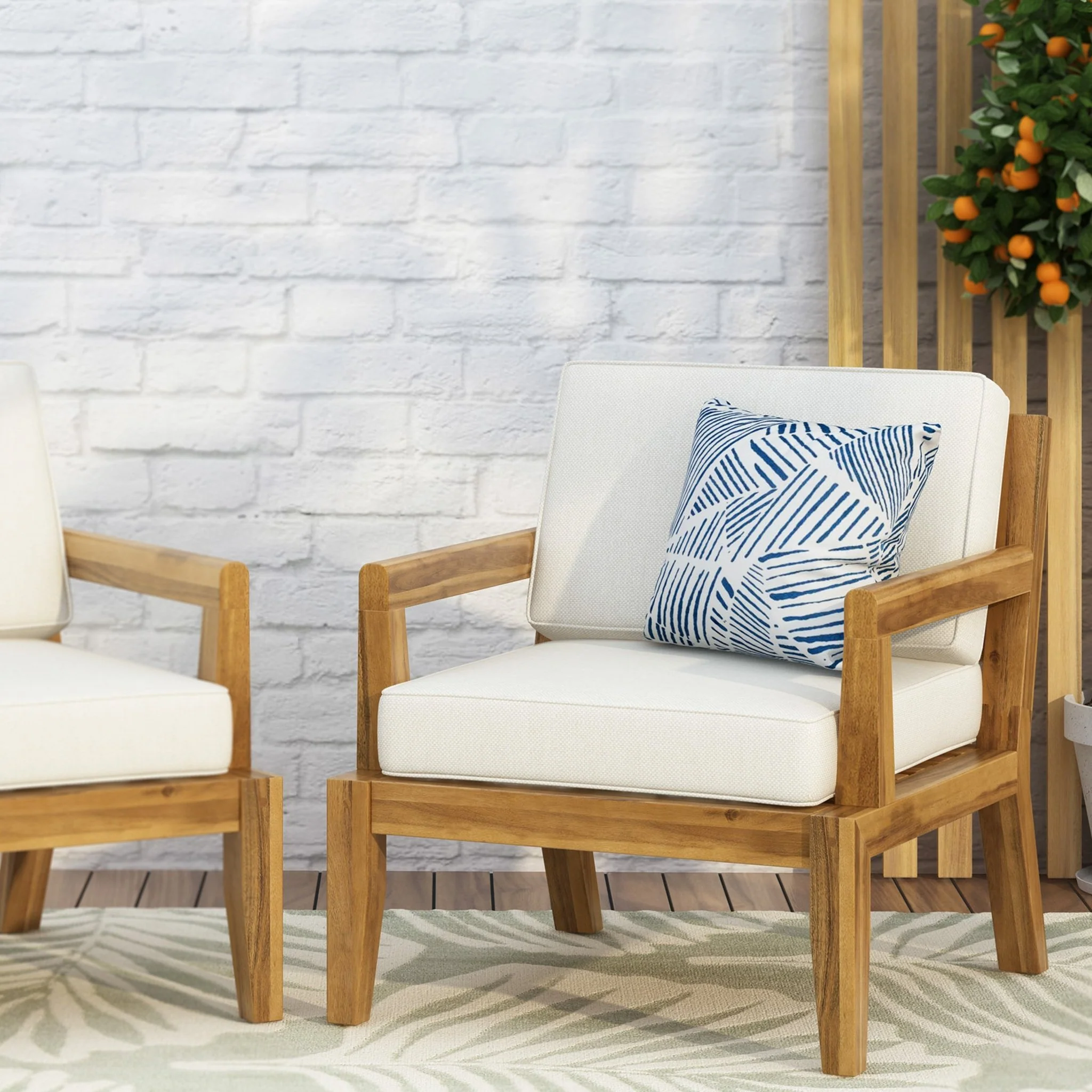 Outdoor Acacia Wood Chair with Cushions - Image 5