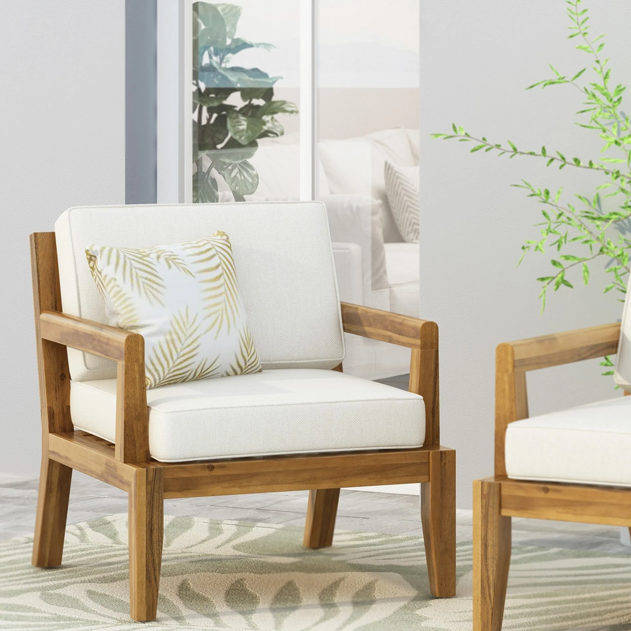 Outdoor Acacia Wood Chair with Cushions - Image 6