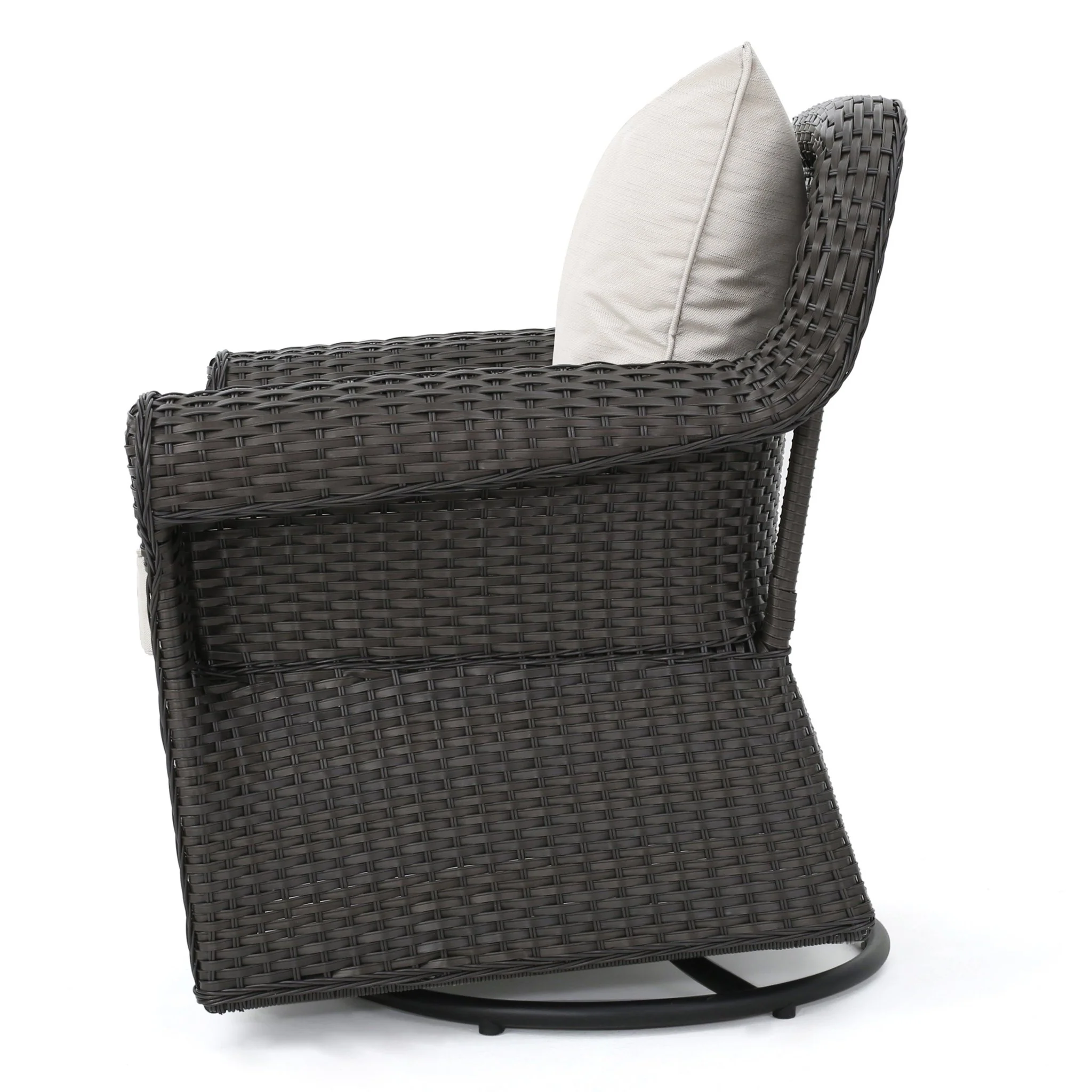 Outdoor Rattan Swivel Chair with Rolled Arm and Water-Resistant Cushions - Image 3