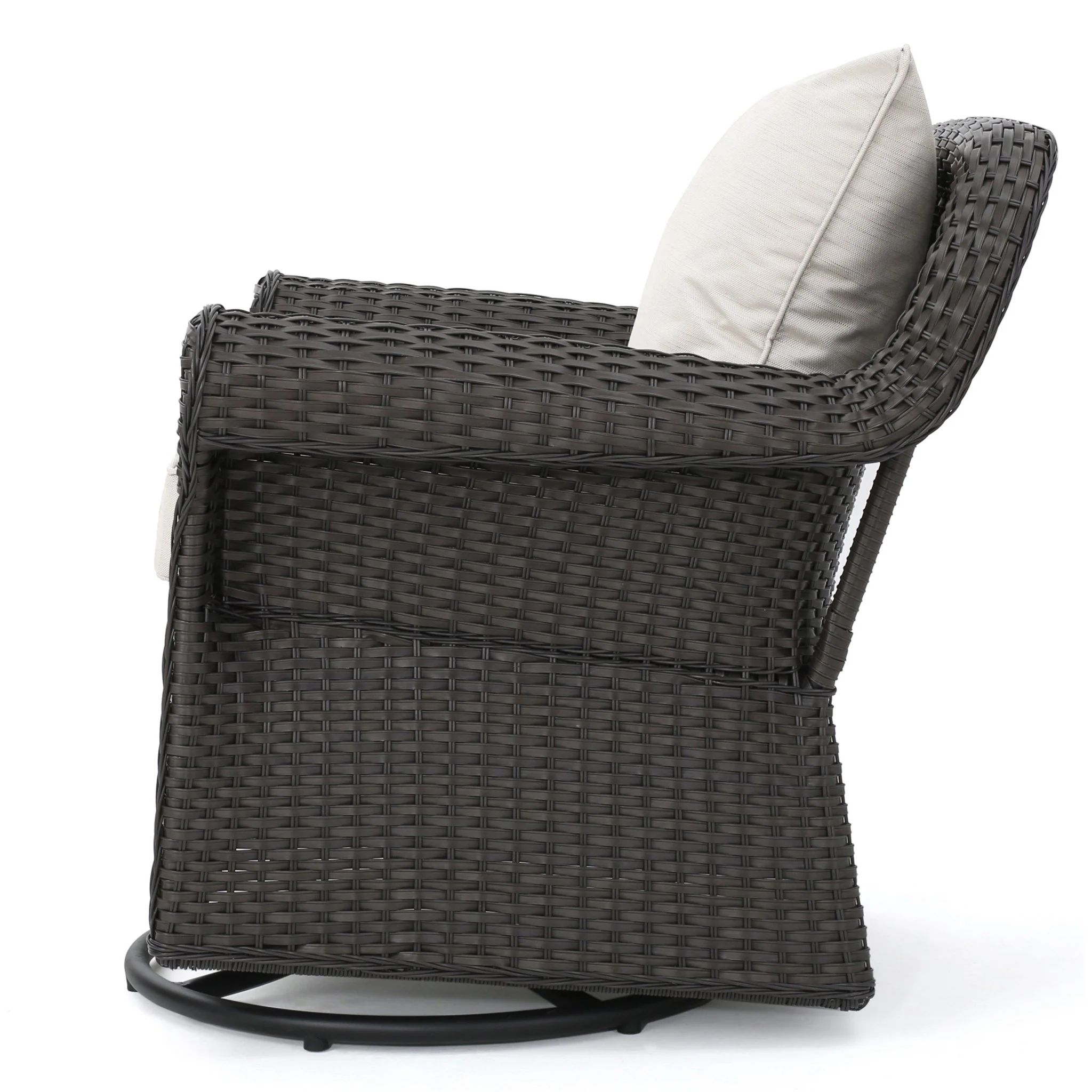 Outdoor Rattan Swivel Chair with Rolled Arm and Water-Resistant Cushions - Image 4