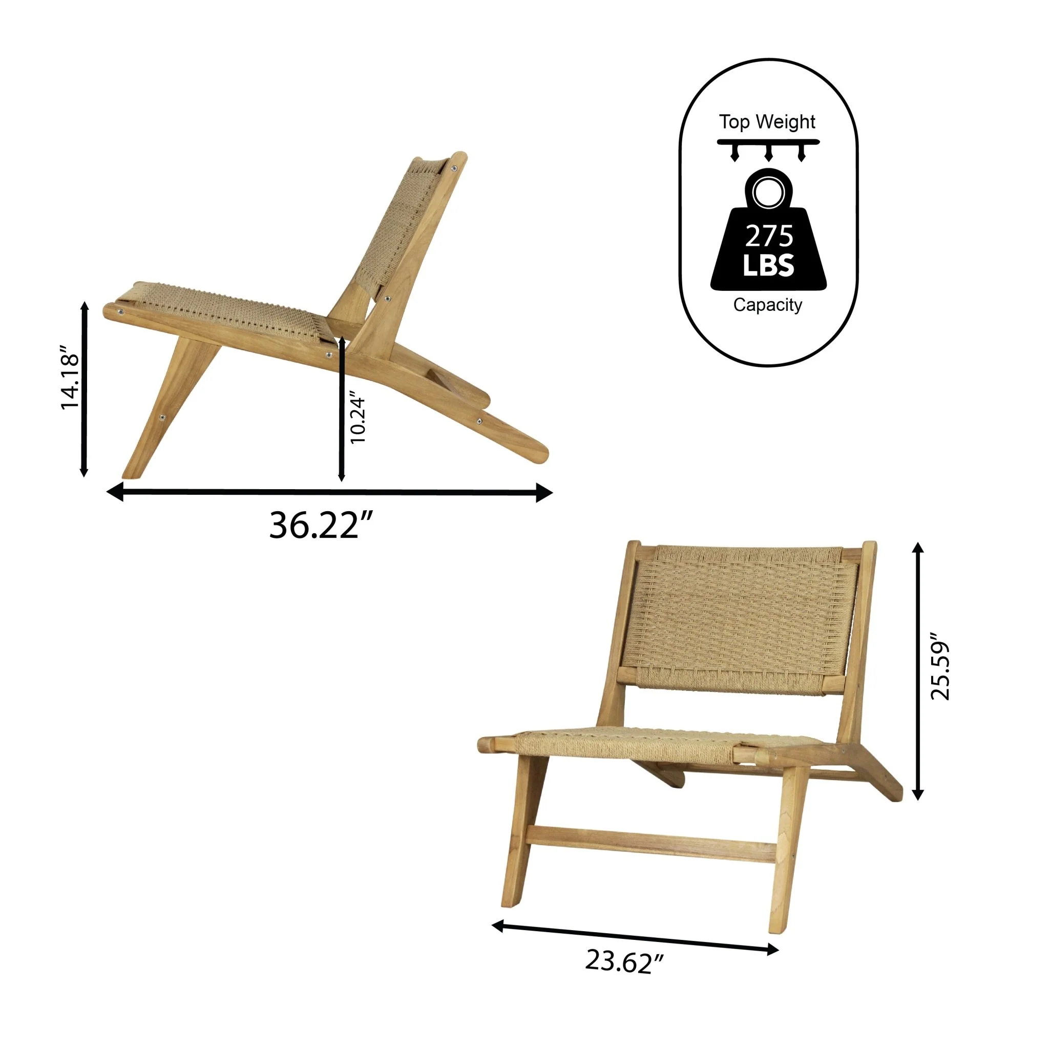 Parker Mid-Century Modern Woven Seagrass Wood Armless Lounge Chair - Image 6