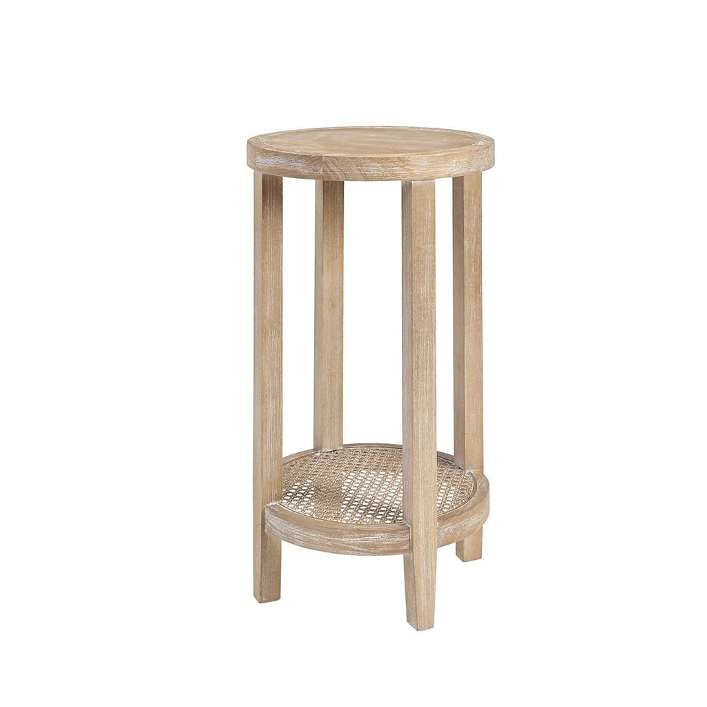 Round Accent Table with Lower Rattan Cane Shelf - Image 3