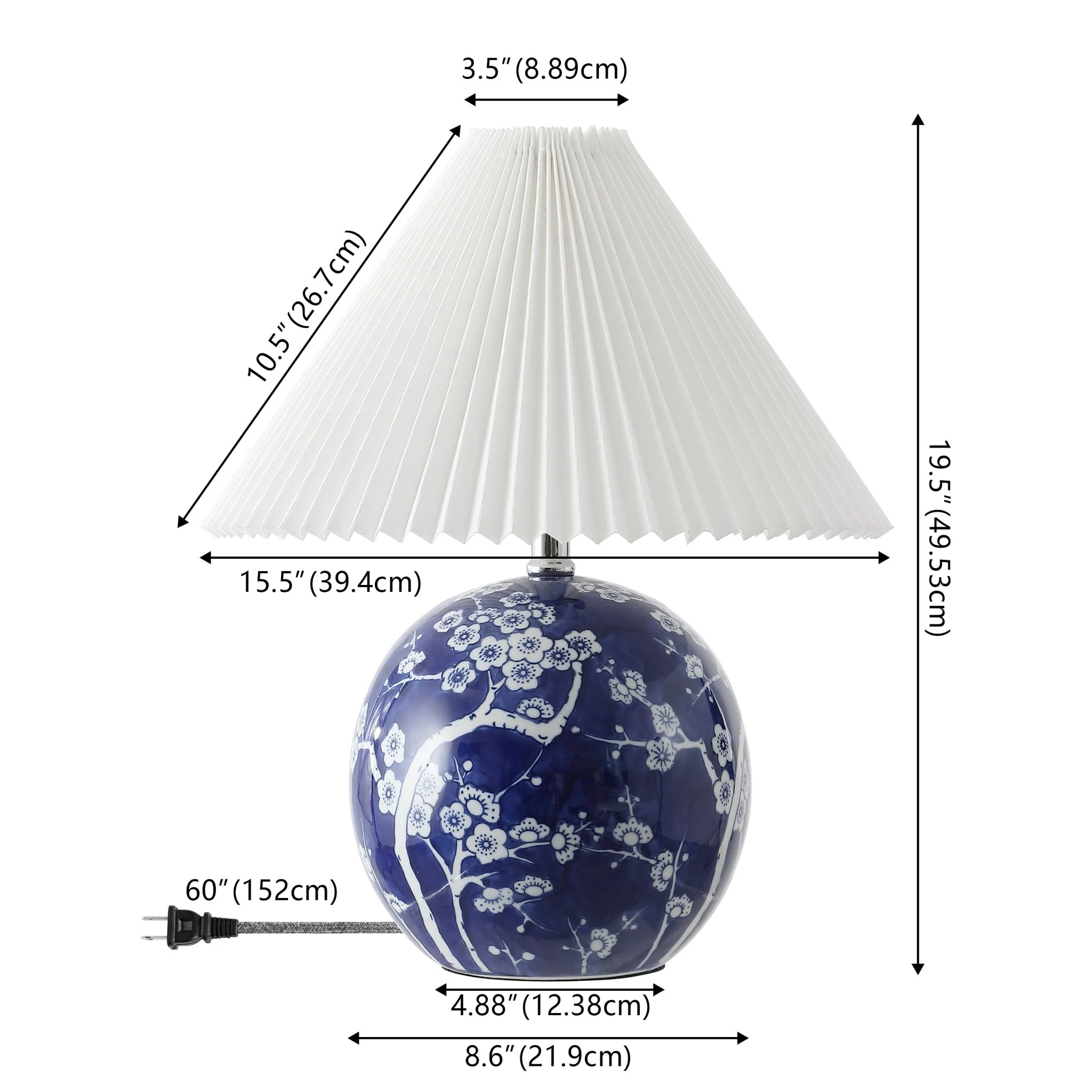 Shishen Cottage Classic Chinoiserie Ceramic Orb LED Table Lamp with Pleated Shade - Image 4