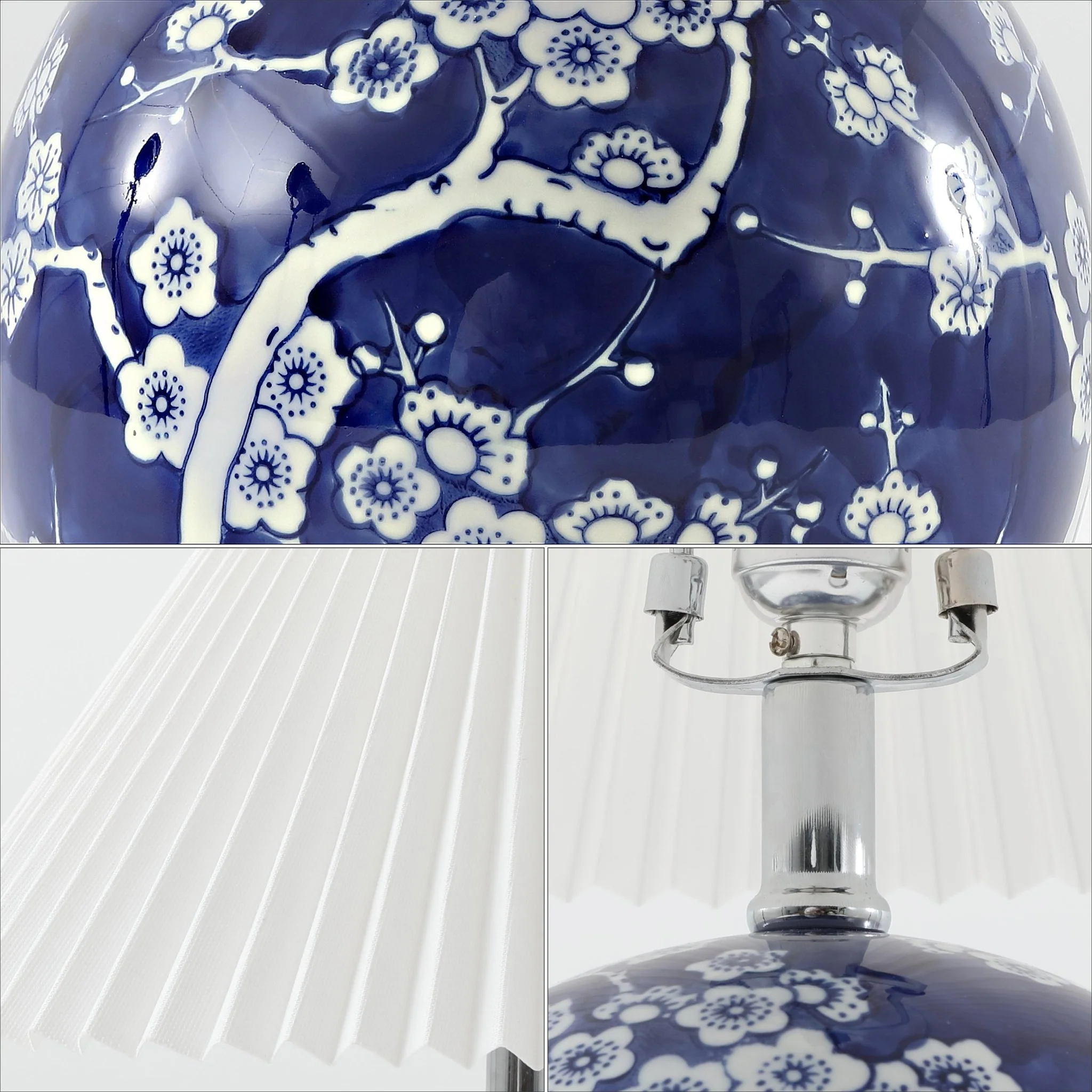 Shishen Cottage Classic Chinoiserie Ceramic Orb LED Table Lamp with Pleated Shade - Image 5