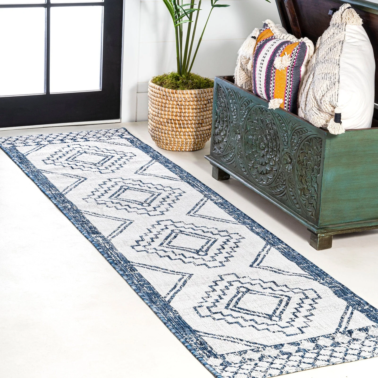 Marokko Diamond Tribal Medallion Indoor/Outdoor Runner Rug - Image 41
