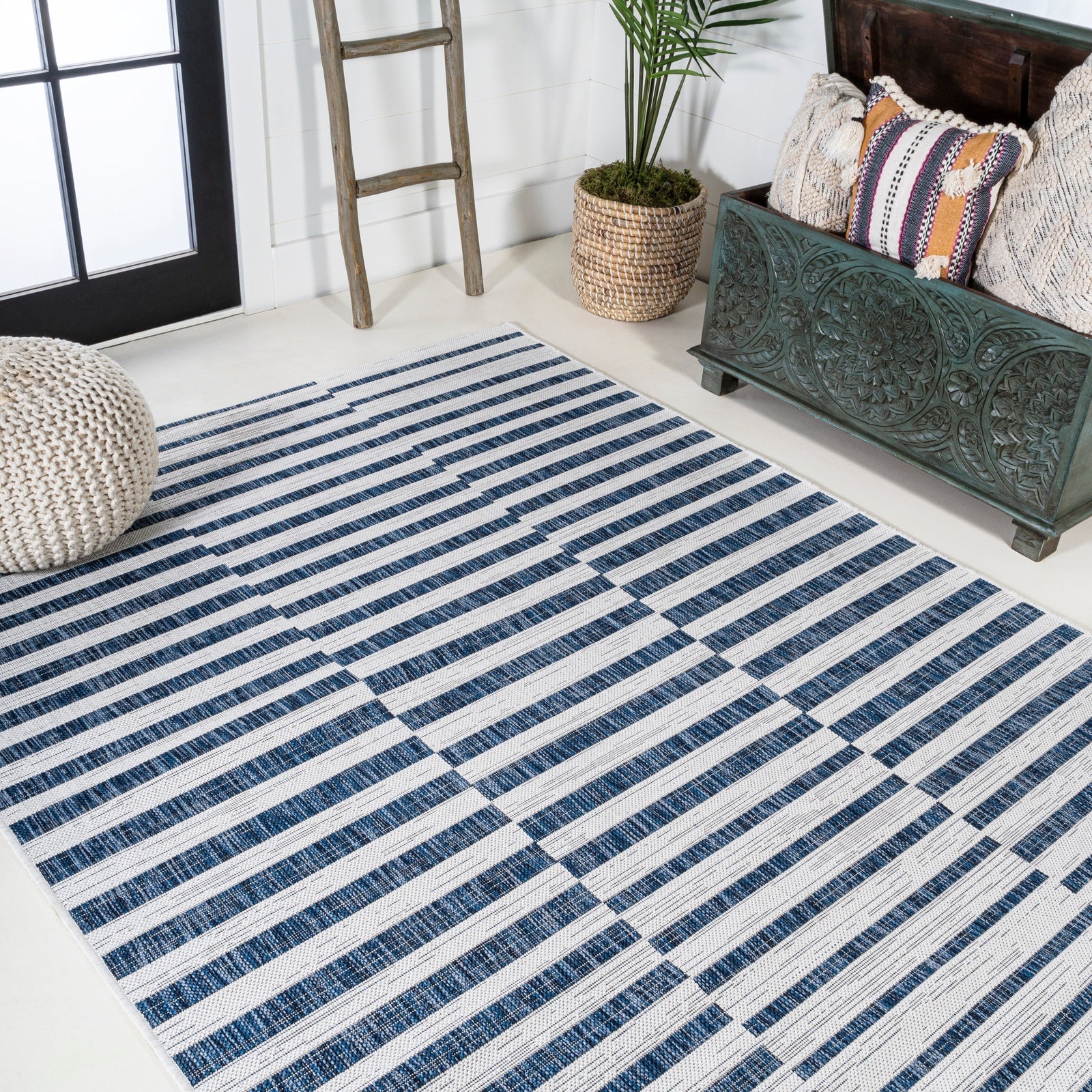Sukie Modern Offset Stripe Indoor/Outdoor Runner Rug - Image 19