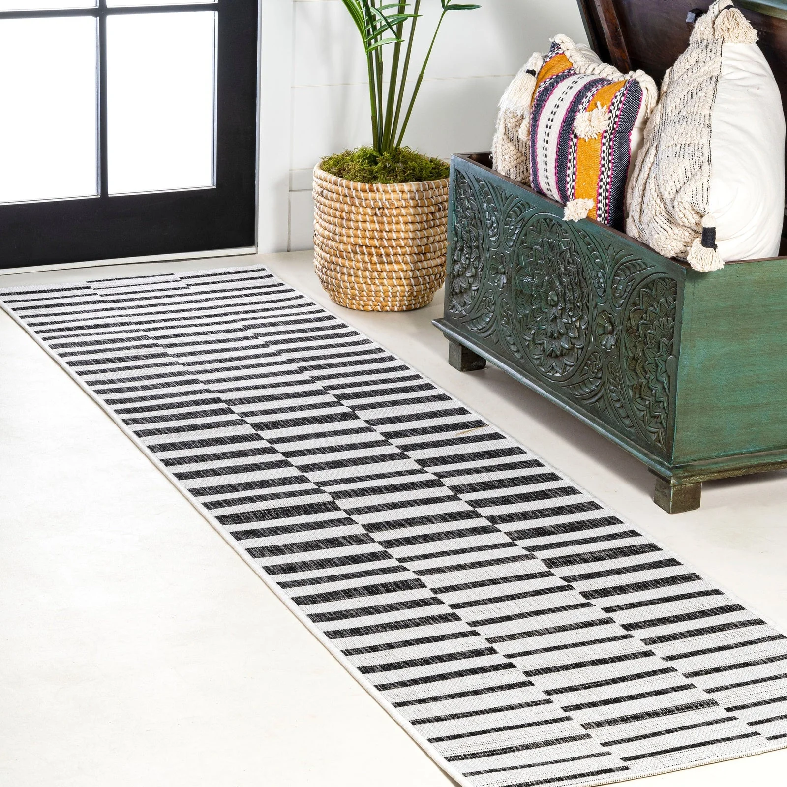 Sukie Modern Offset Stripe Indoor/Outdoor Runner Rug - Image 36
