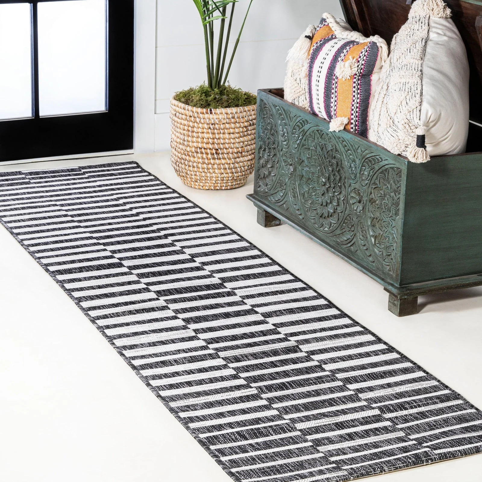 Sukie Modern Offset Stripe Indoor/Outdoor Runner Rug - Image 43