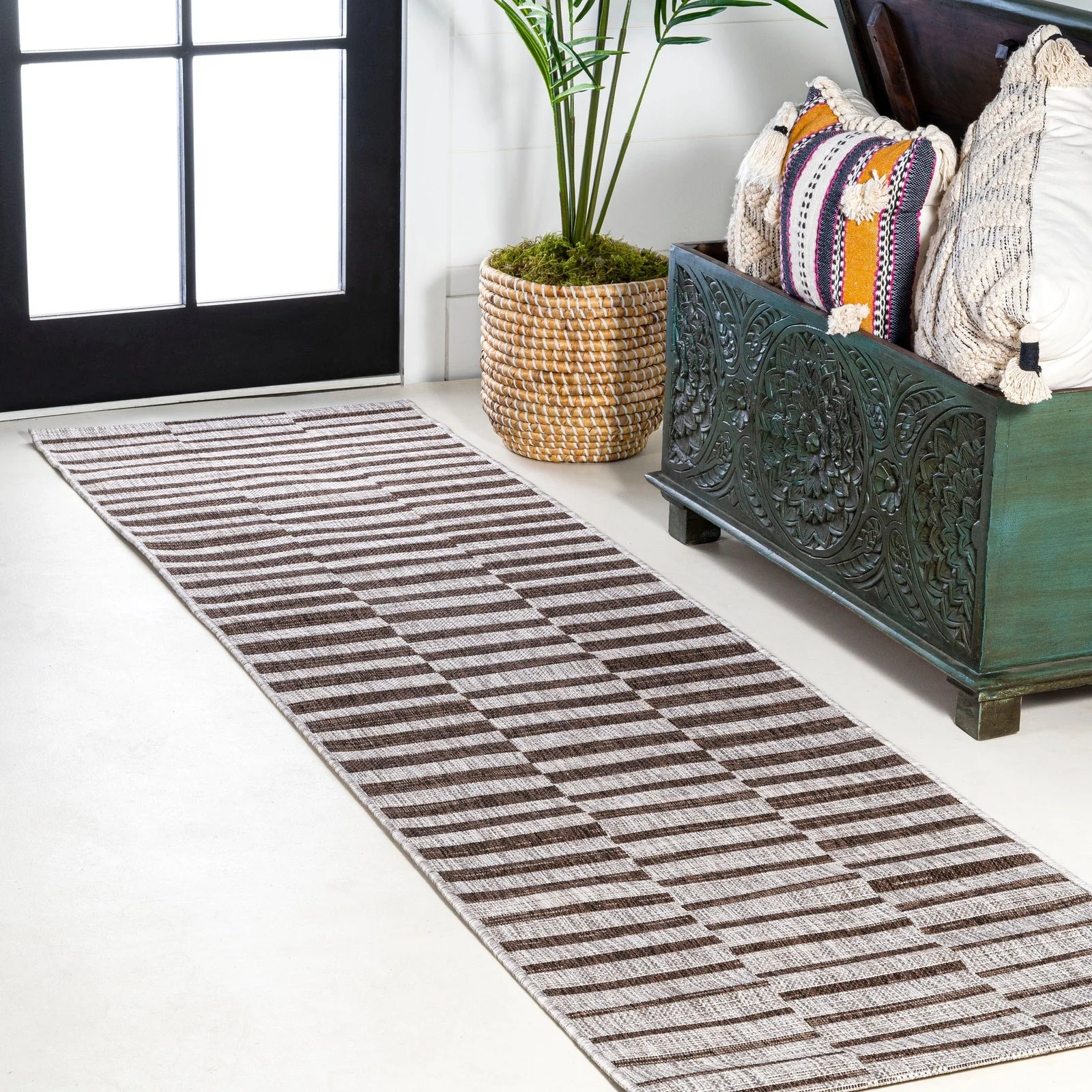 Sukie Modern Offset Stripe Indoor/Outdoor Runner Rug - Image 49