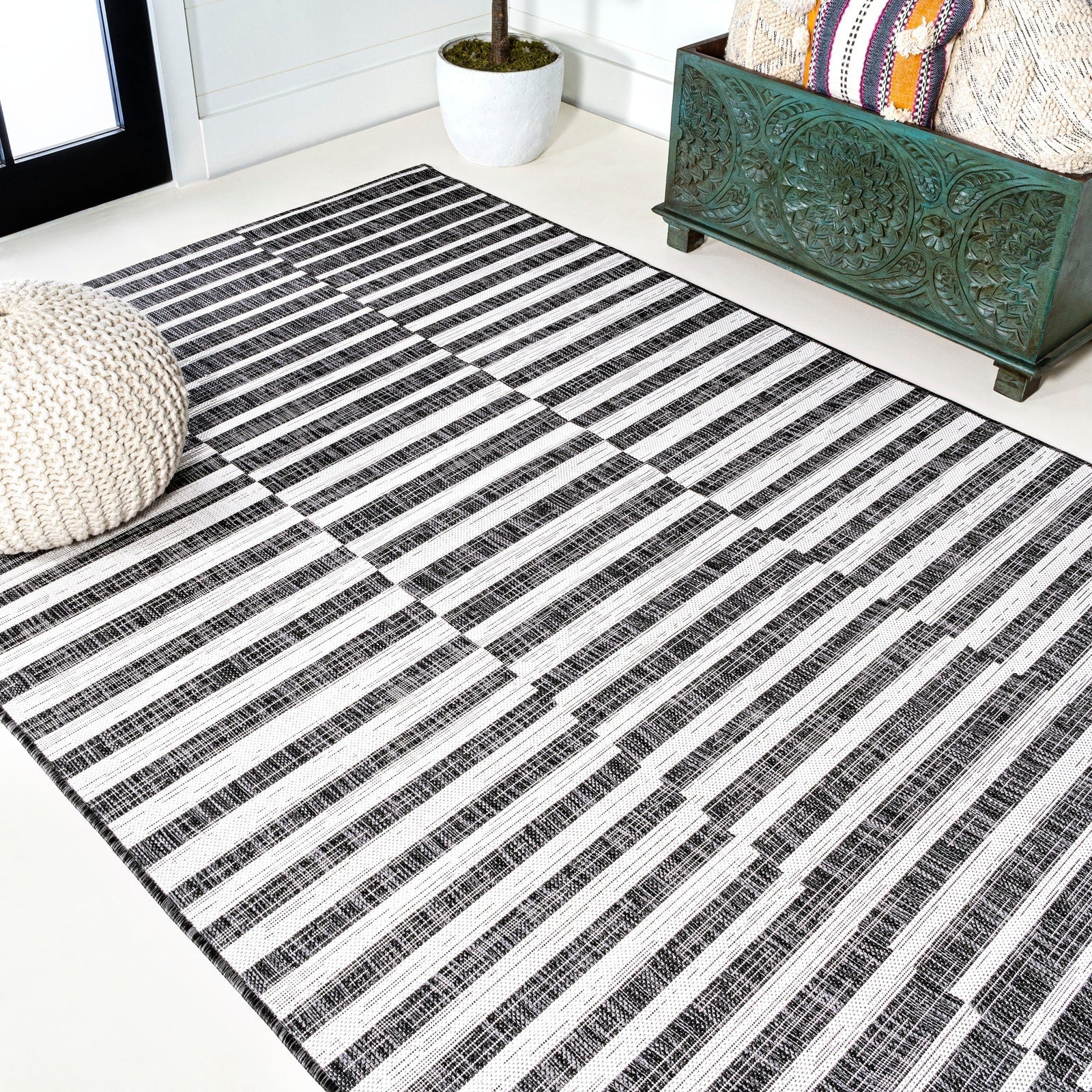 Sukie Modern Offset Stripe Indoor/Outdoor Runner Rug - Image 53