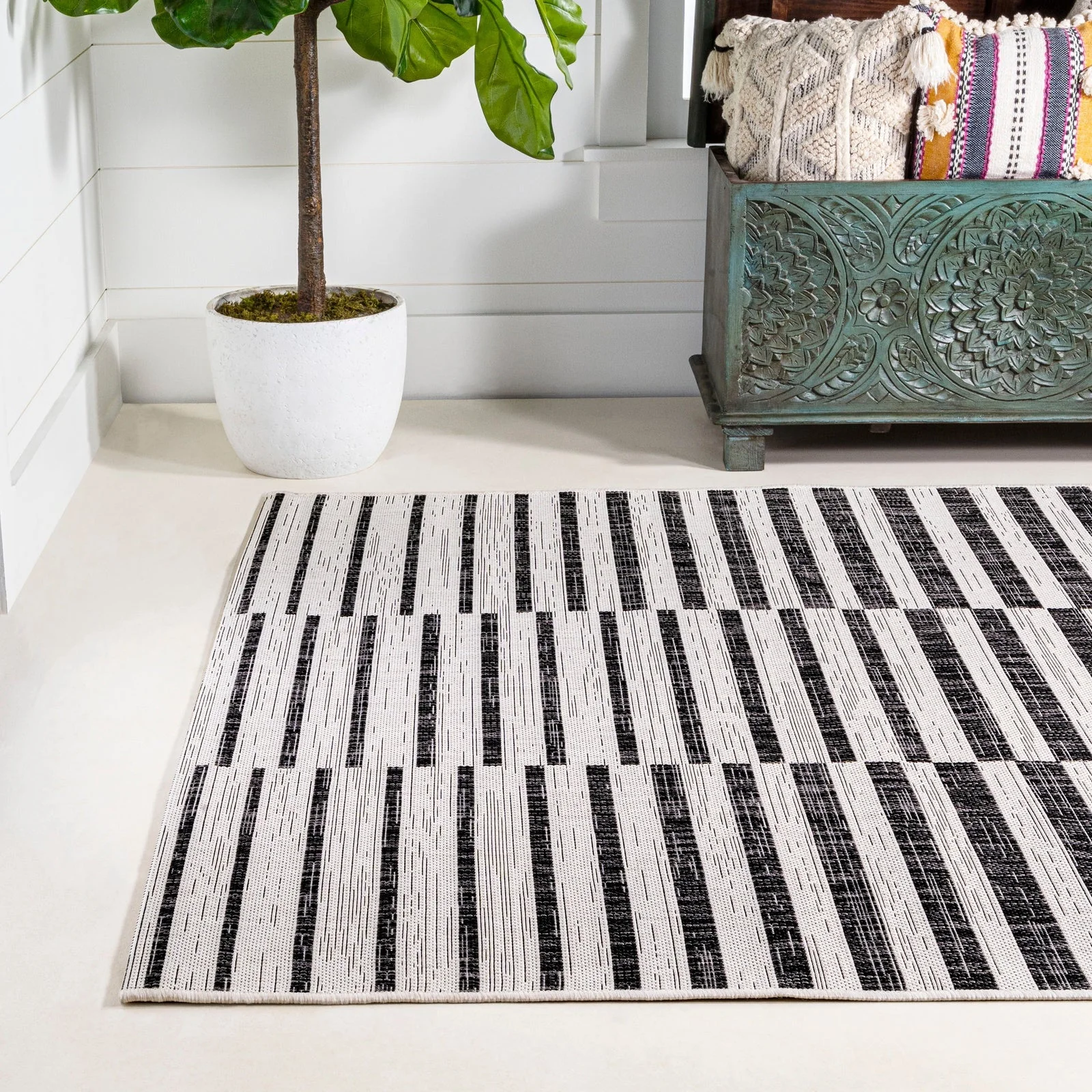 Sukie Modern Offset Stripe Indoor/Outdoor Runner Rug - Image 56