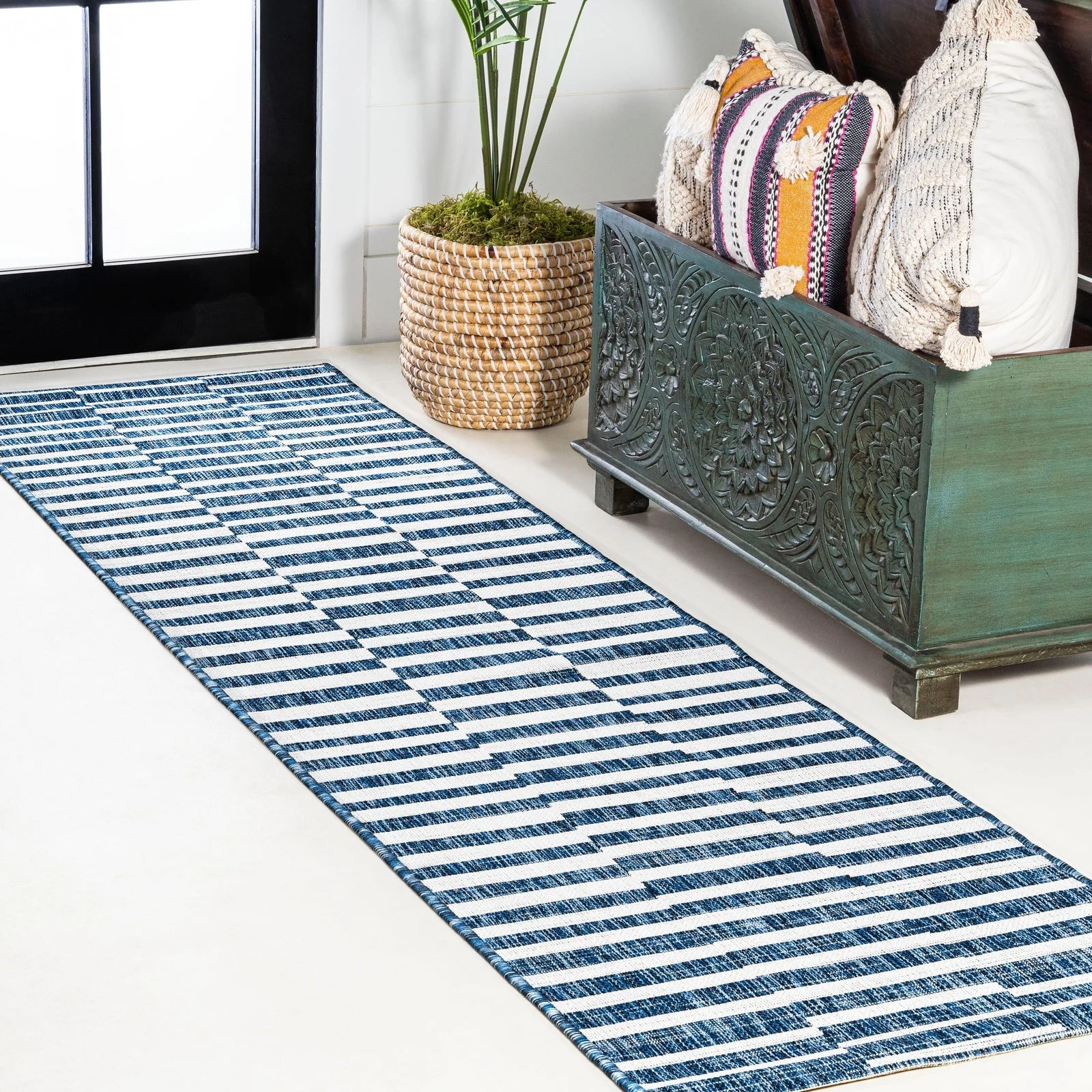 Sukie Modern Offset Stripe Indoor/Outdoor Runner Rug - Image 9