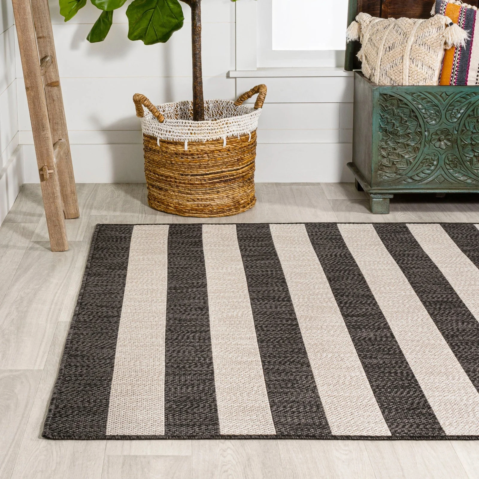 Negril Two-Tone Wide Stripe Indoor/Outdoor Runner Rug - Image 12