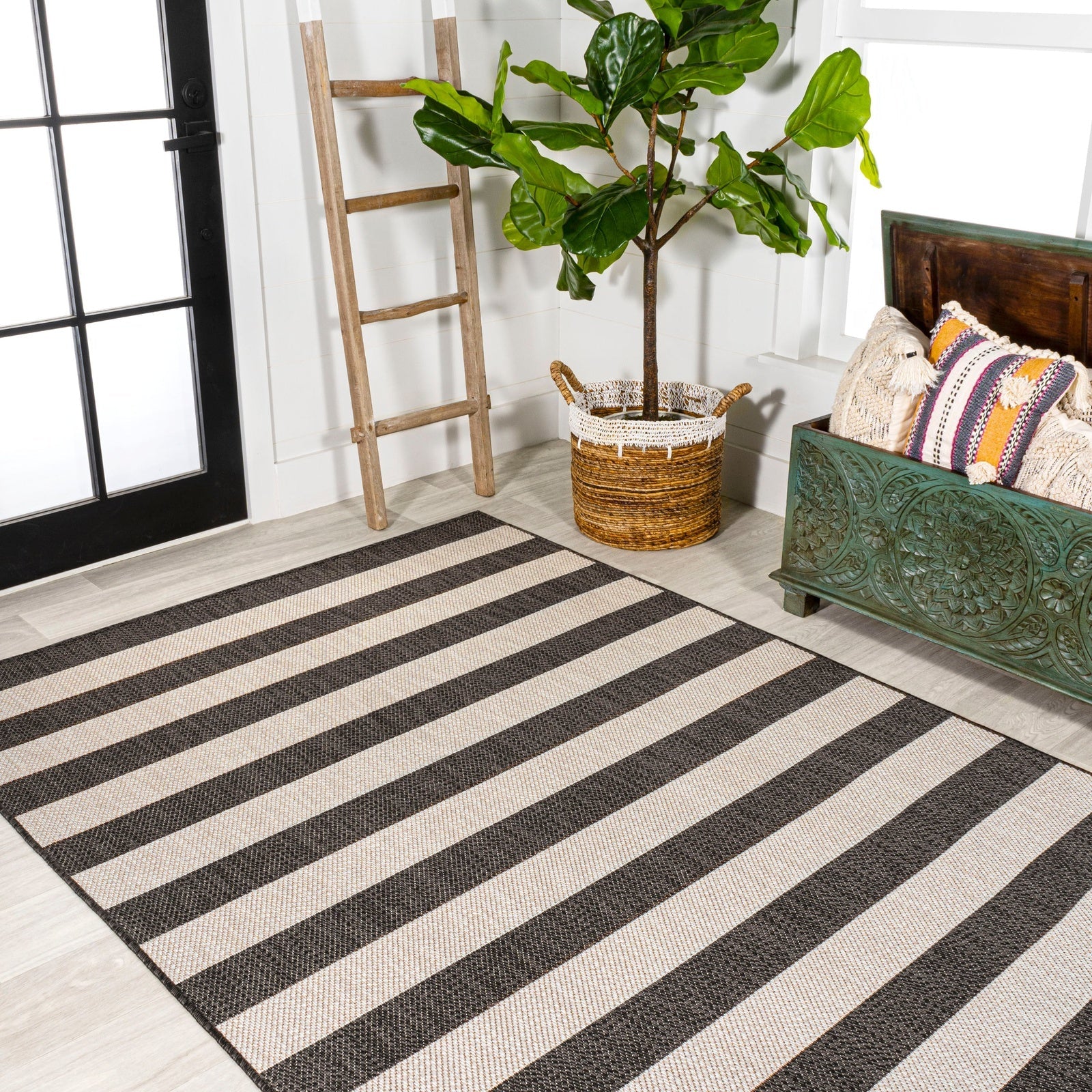 Negril Two-Tone Wide Stripe Indoor/Outdoor Runner Rug - Image 13