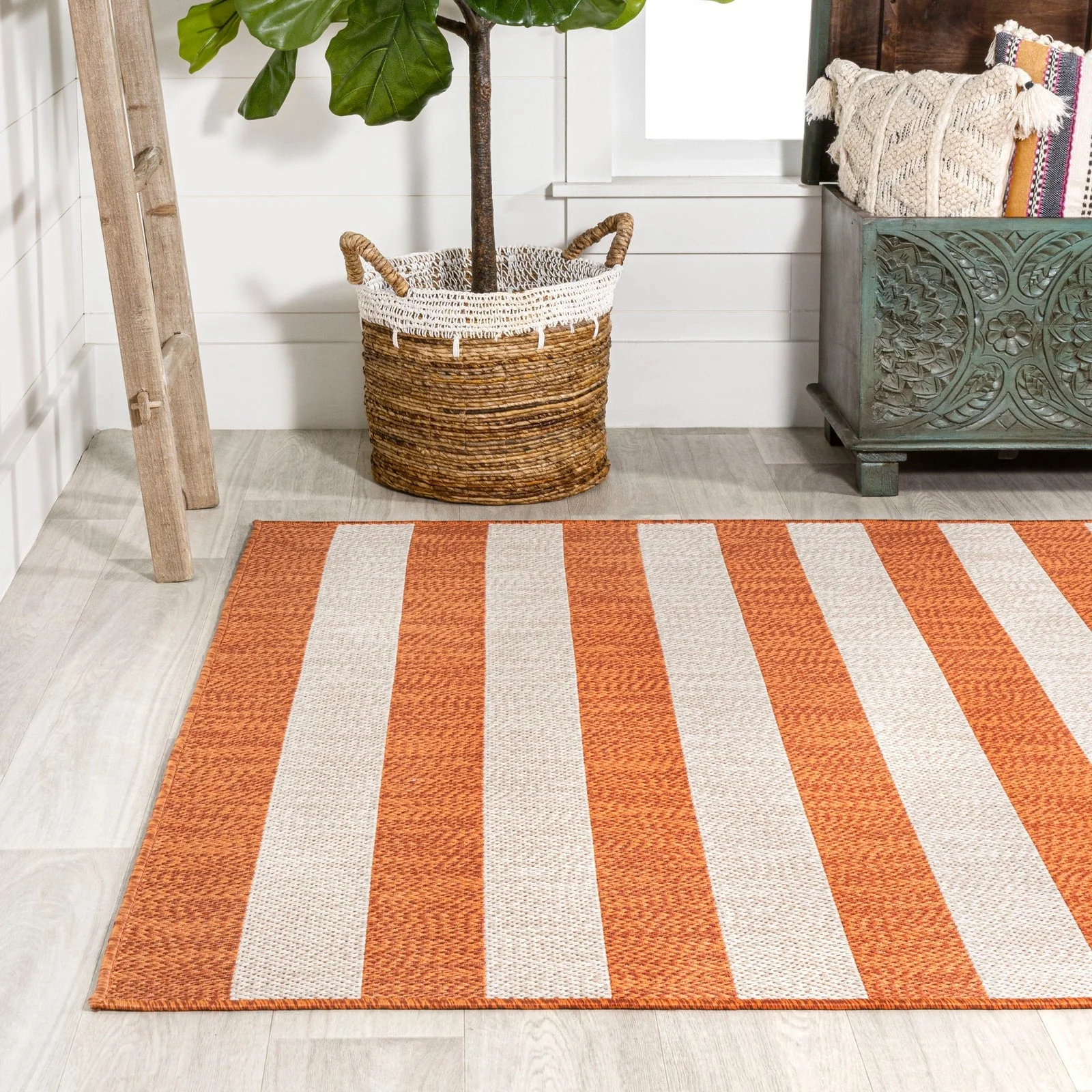Negril Two-Tone Wide Stripe Indoor/Outdoor Runner Rug - Image 19