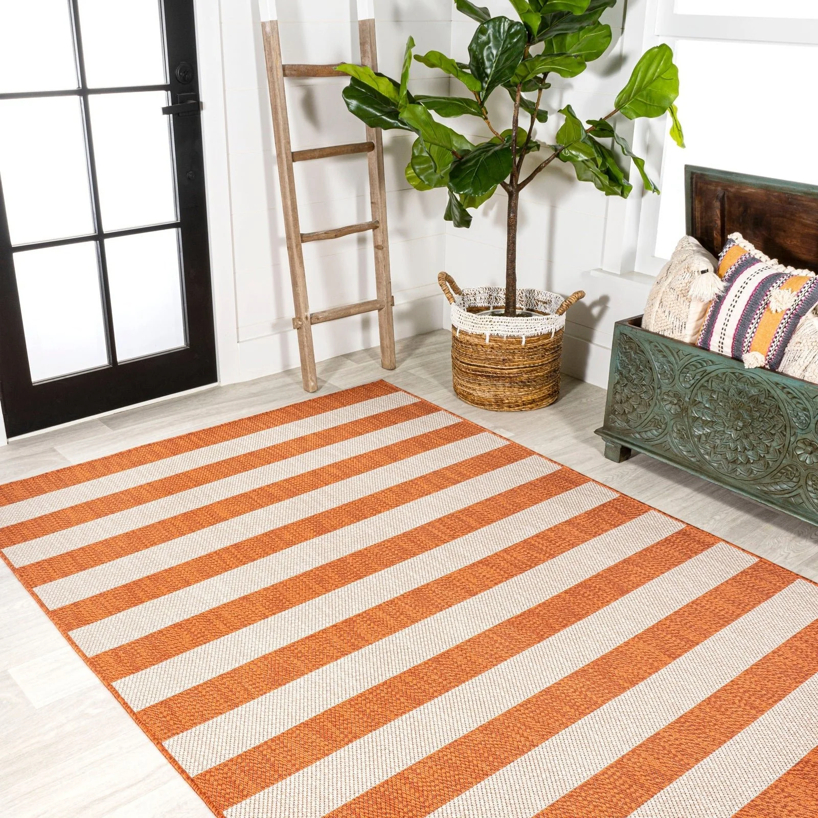 Negril Two-Tone Wide Stripe Indoor/Outdoor Runner Rug - Image 20