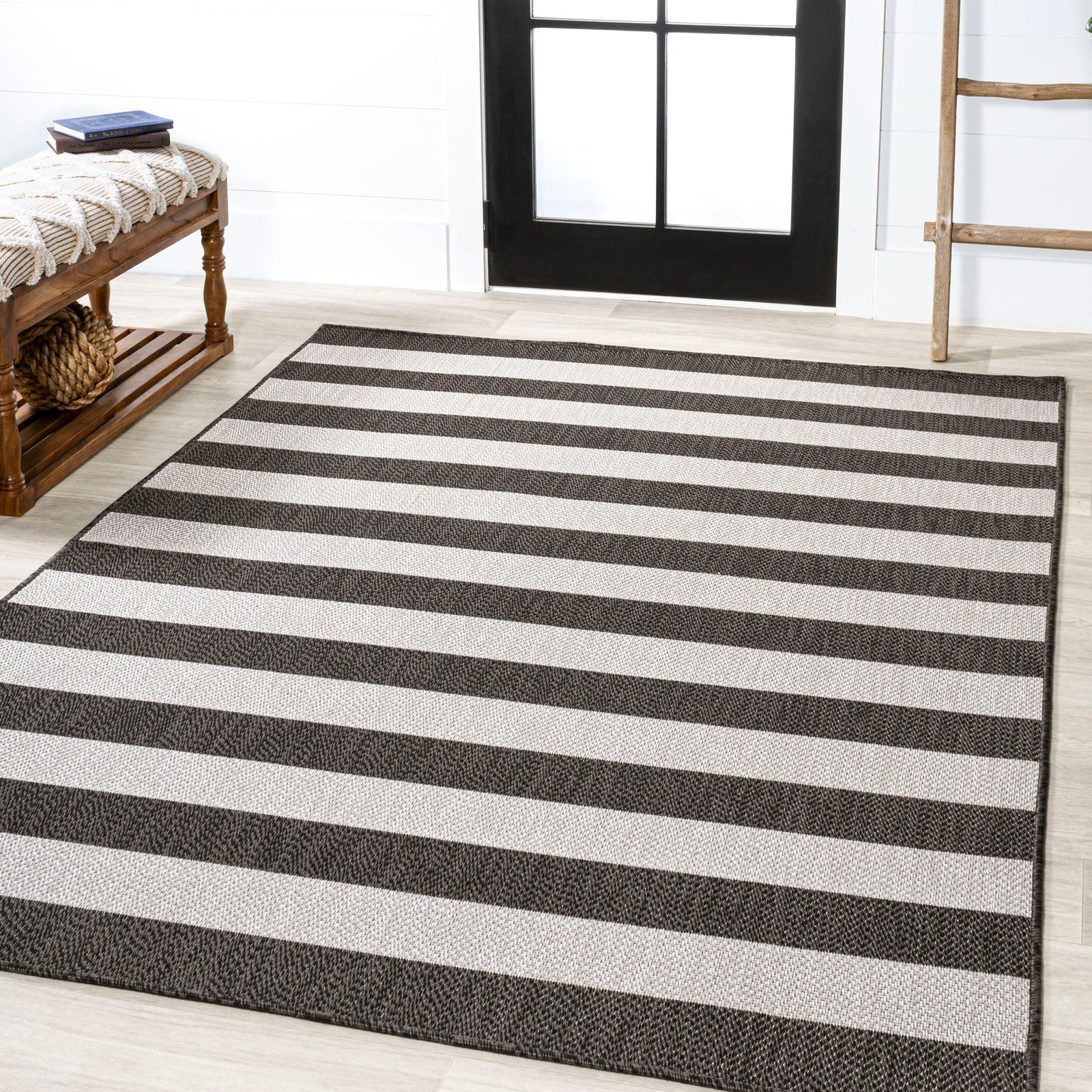 Negril Two-Tone Wide Stripe Indoor/Outdoor Runner Rug - Image 3