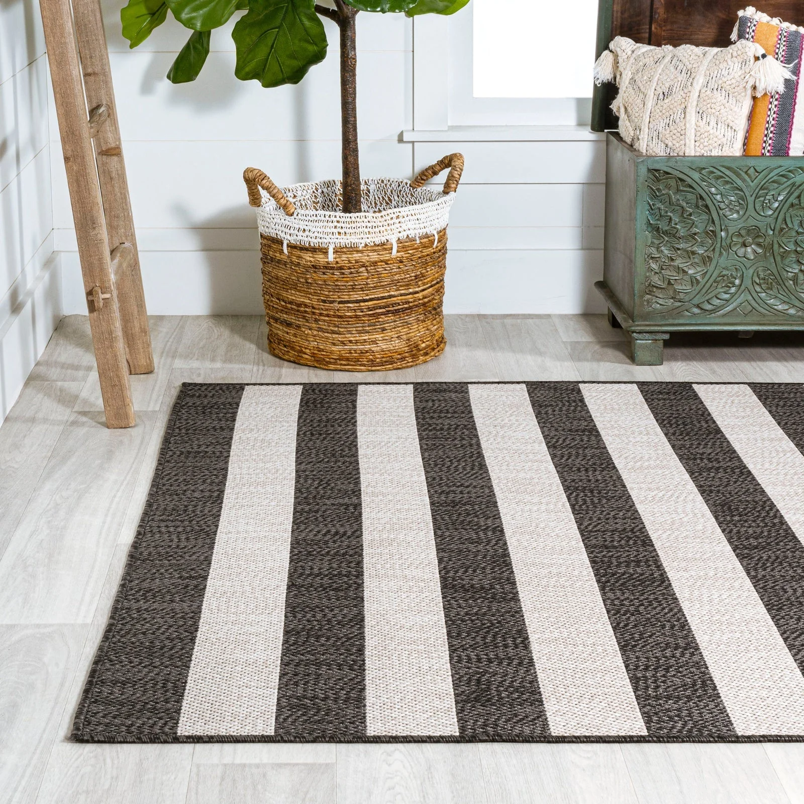 Negril Two-Tone Wide Stripe Indoor/Outdoor Runner Rug - Image 4