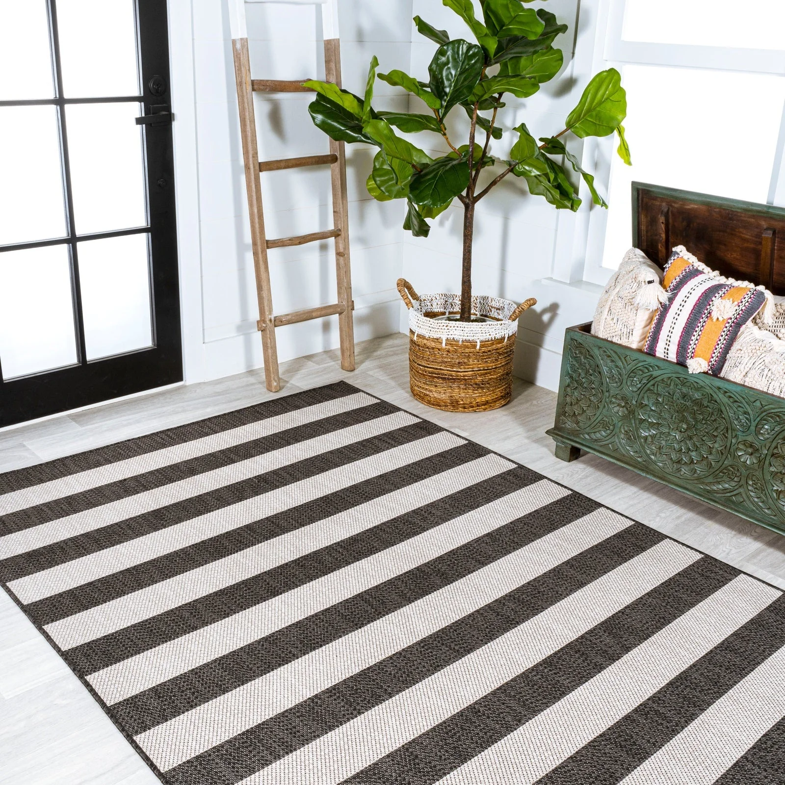 Negril Two-Tone Wide Stripe Indoor/Outdoor Runner Rug - Image 5