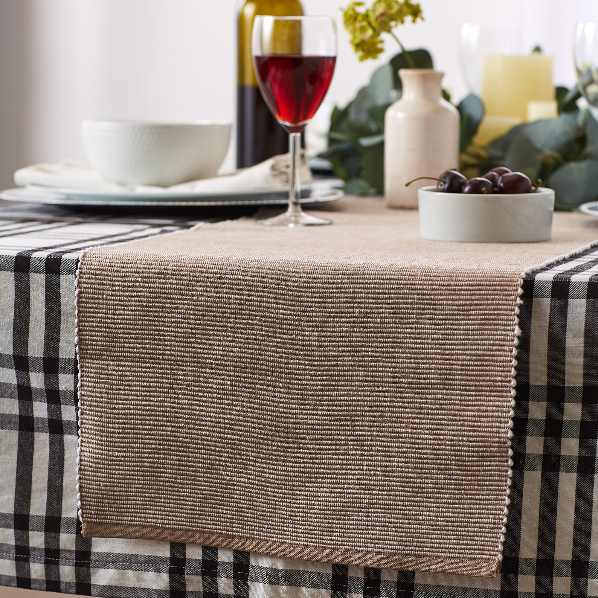 Stone & White 2-Tone Ribbed 13"X108" Table Runner - Image 9