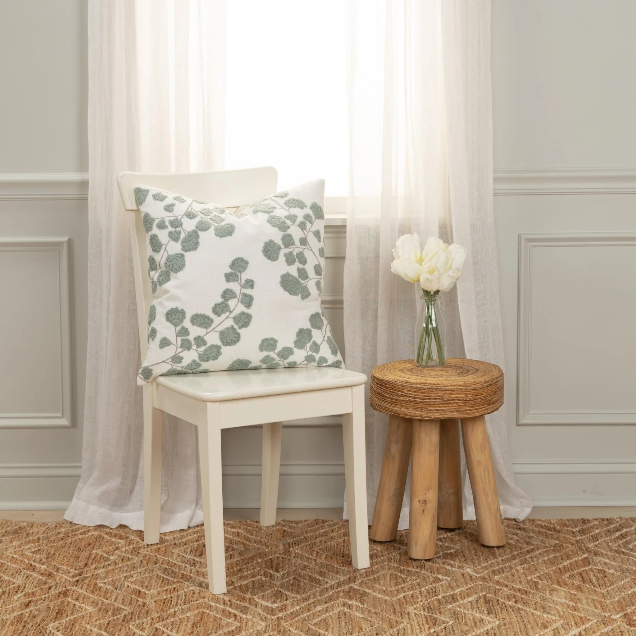 Embroidered Cotton Botanical  Decorative Throw Pillow - Image 7