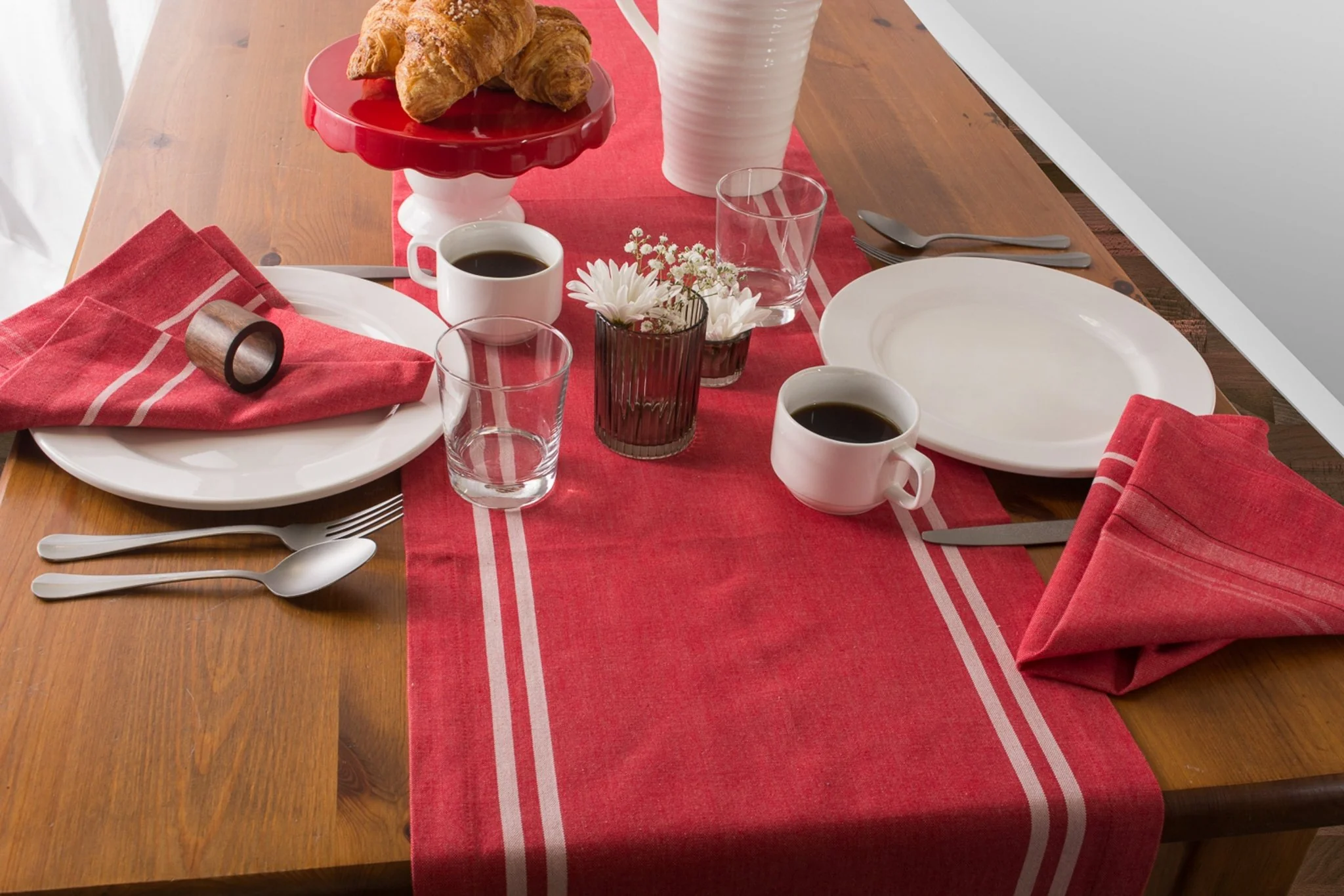Tango Red Chambray French Stripe Table Runner 14X72 - Image 3