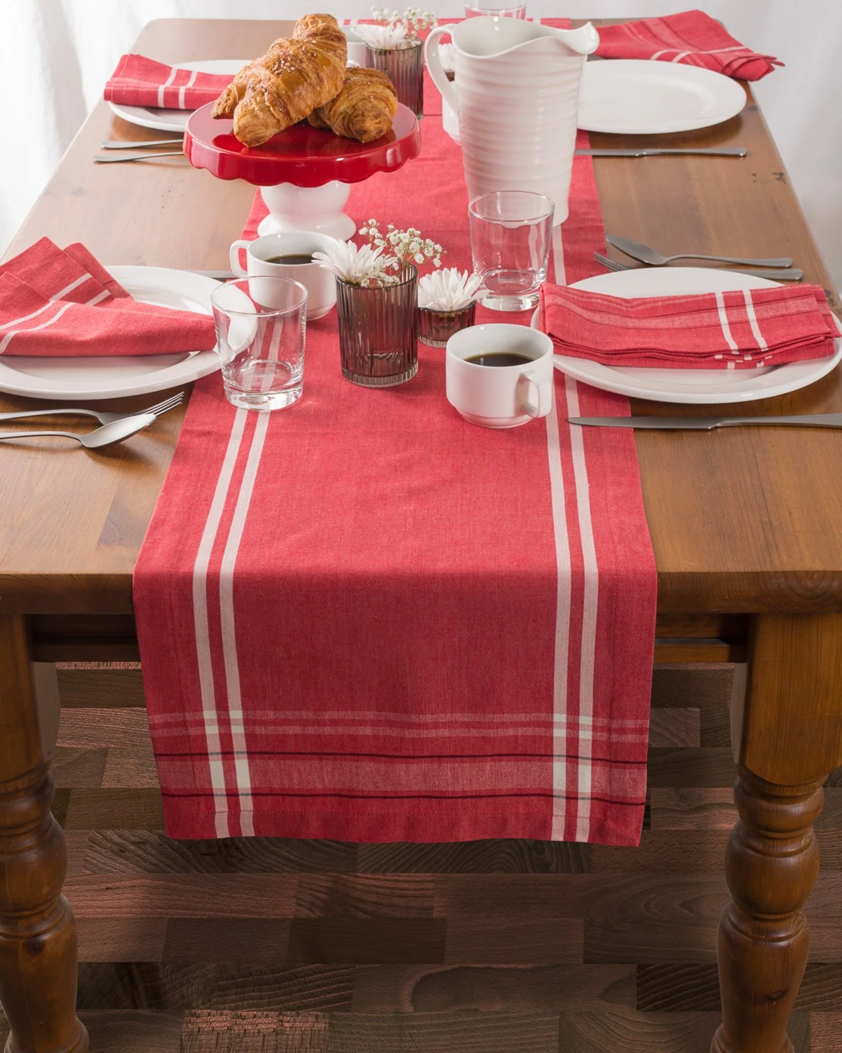 Tango Red Chambray French Stripe Table Runner 14X72 - Image 4