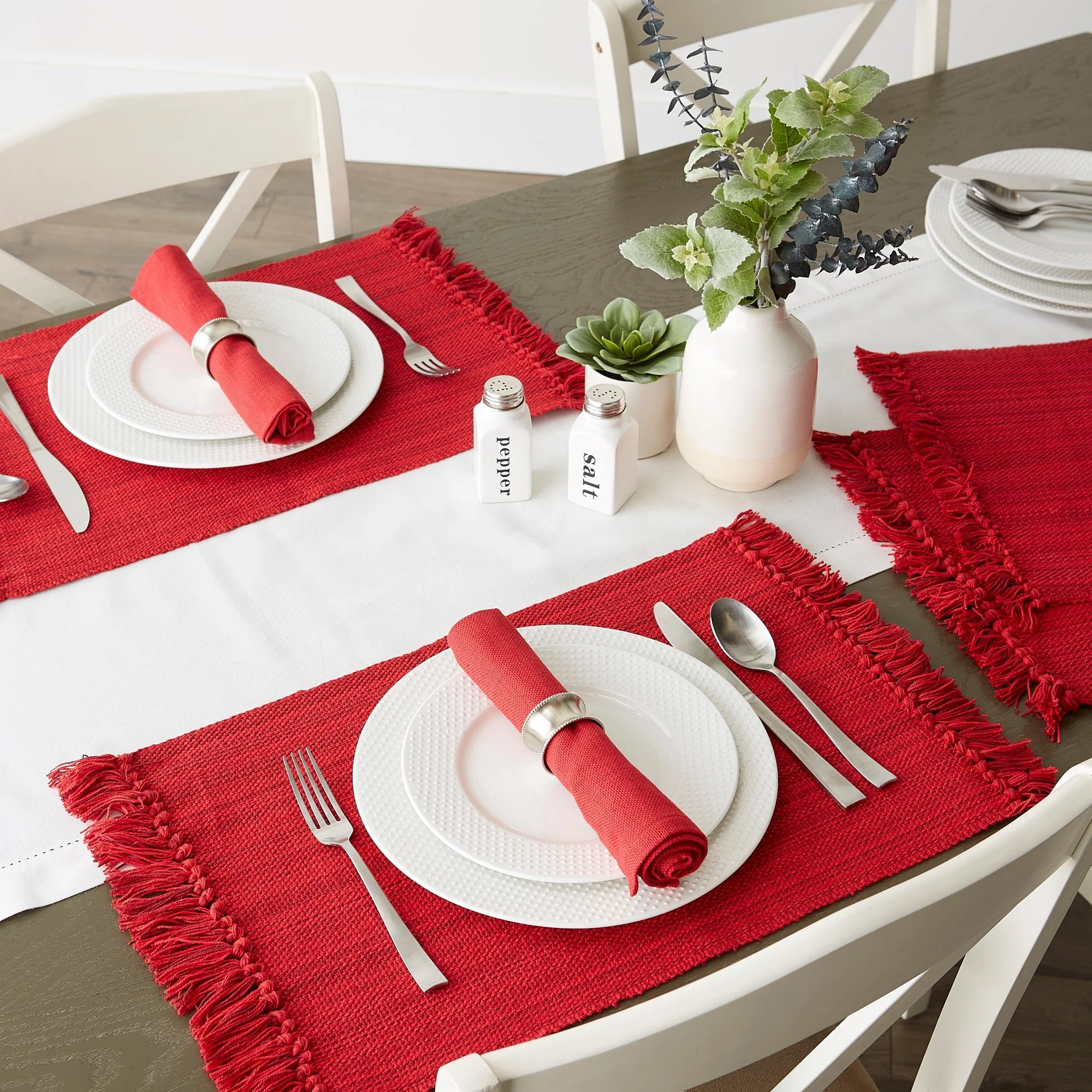 Tango Red Variegated Fringe Placemat & Napkin, Set of 8 - Image 6