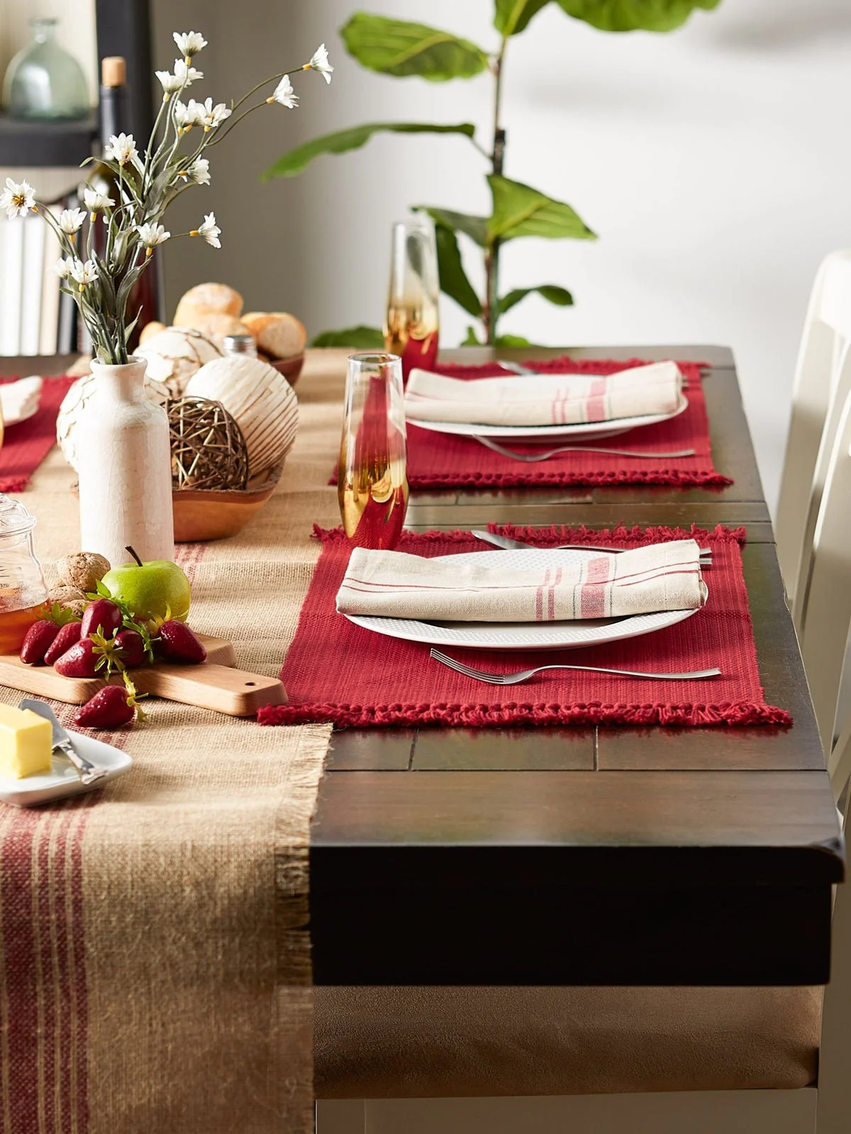 Tango Red Variegated Fringe Placemats, Set Of 6 - Image 3