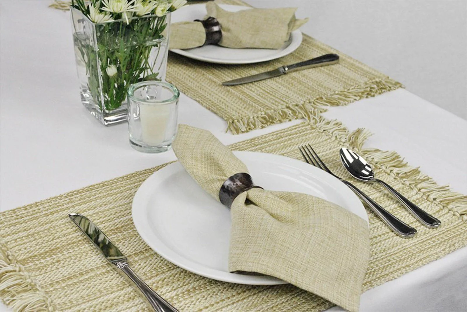 Taupe Variegated Fringe Placemats, Set Of 6 - Image 3