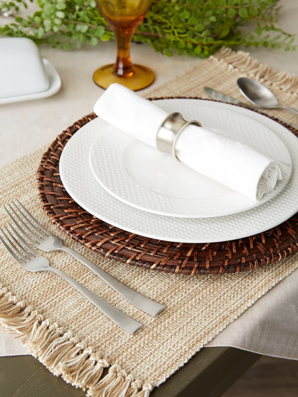Taupe Variegated Fringe Placemats, Set Of 6 - Image 4