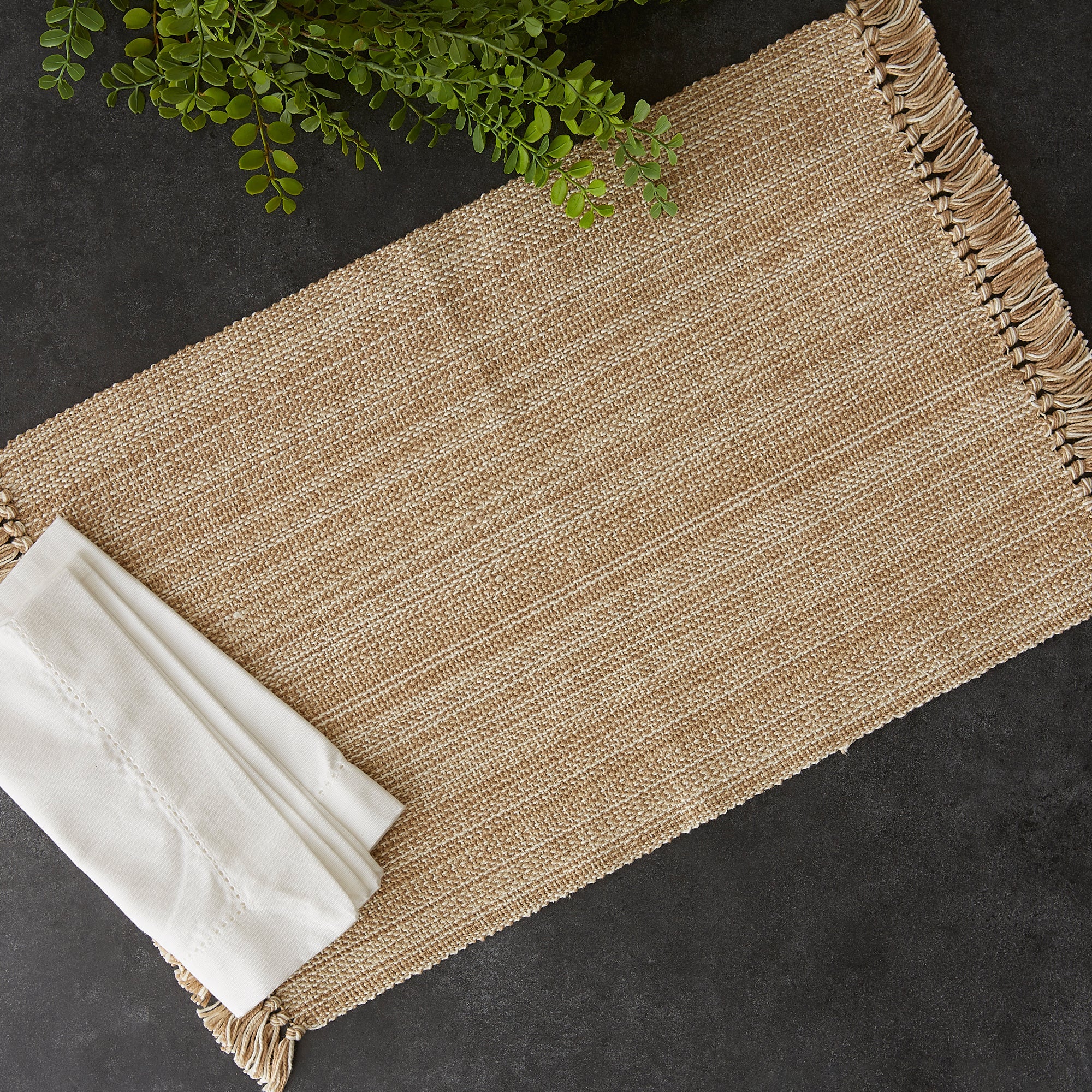 Taupe Variegated Fringe Placemats, Set Of 6 - Image 5