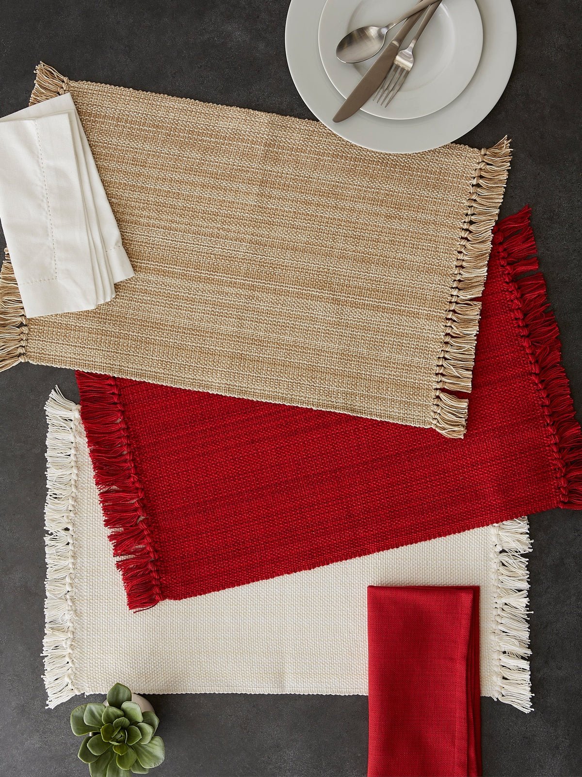 Taupe Variegated Fringe Placemats, Set Of 6 - Image 7
