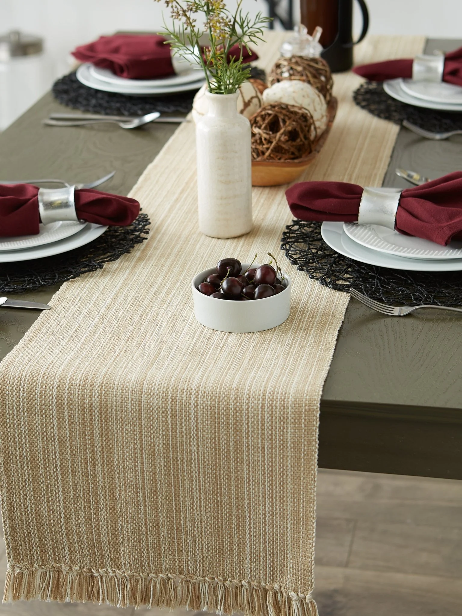 Taupe Variegated Fringe Table Runner 13X72 - Image 4