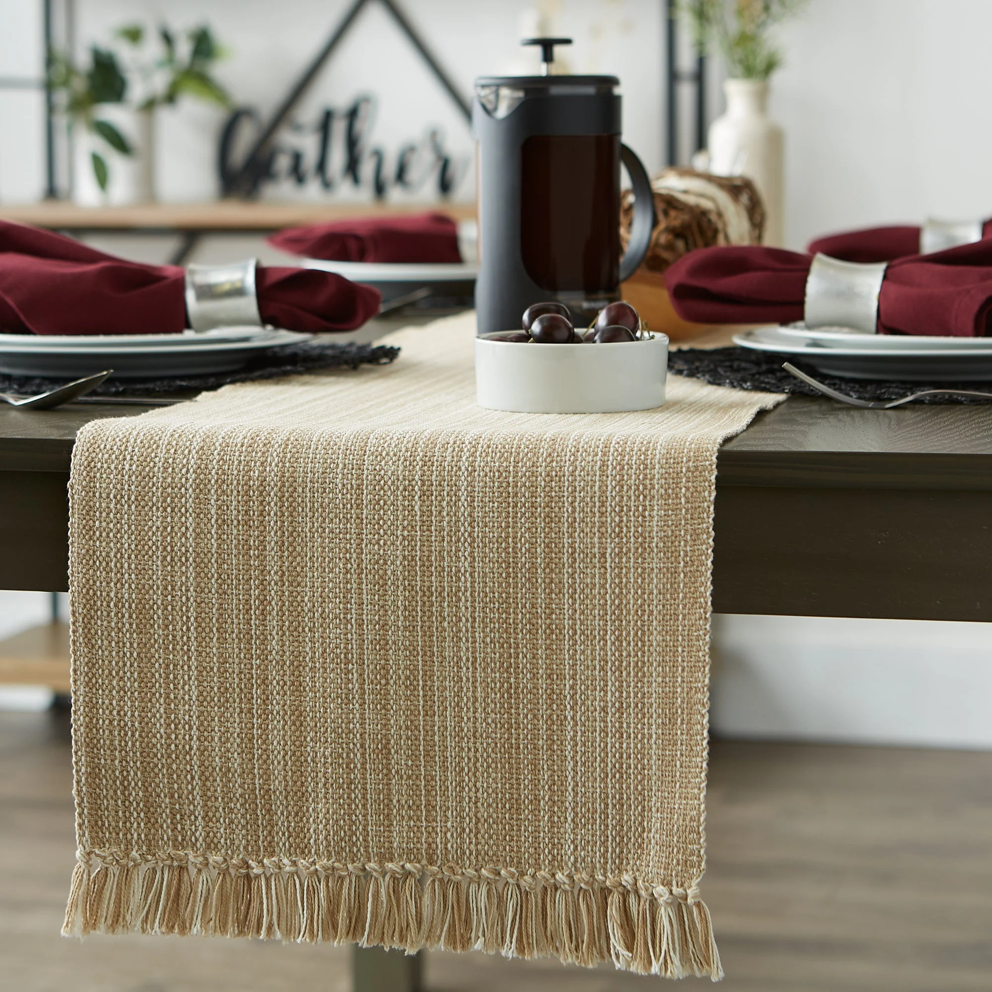 Taupe Variegated Fringe Table Runner 13X72 - Image 5