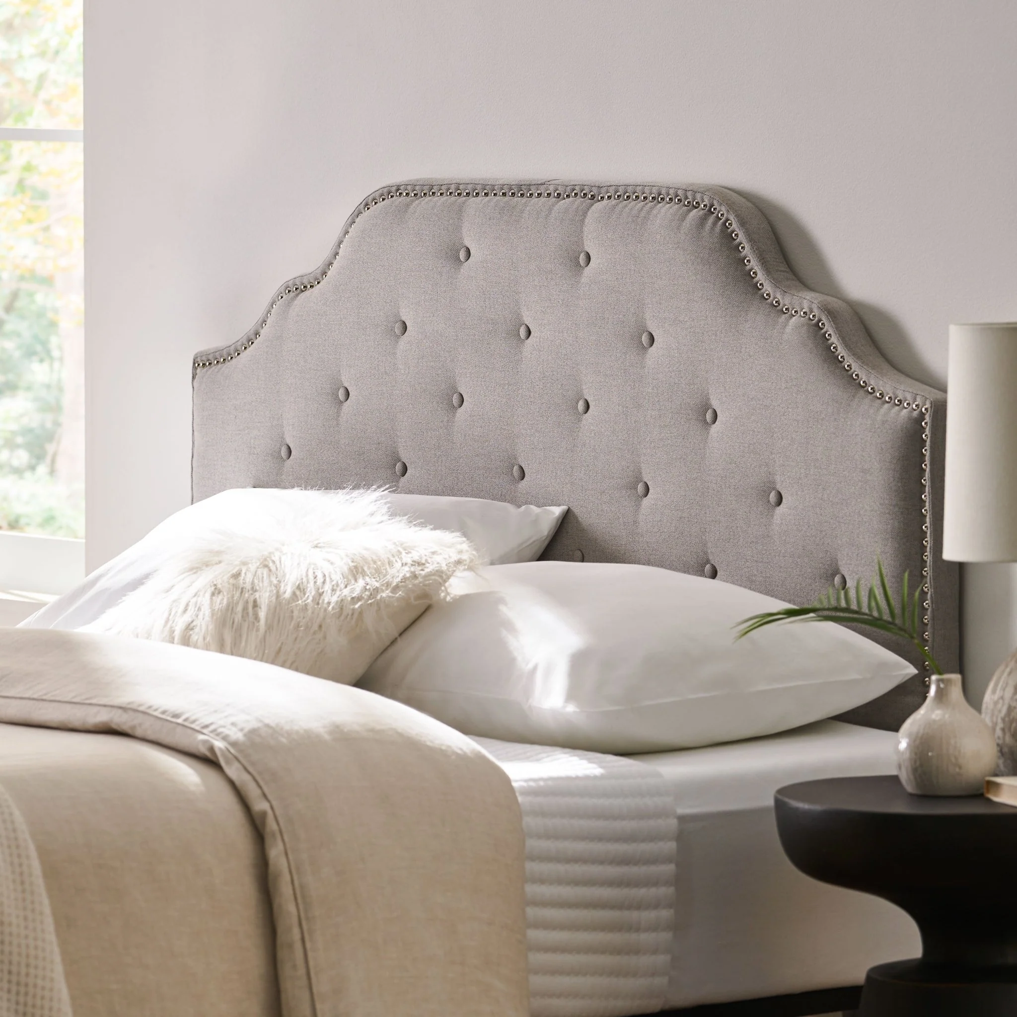 Upholstered Headboard with Diamond Tufted and Nail Head Trim, Queen and Full Size - Image 8