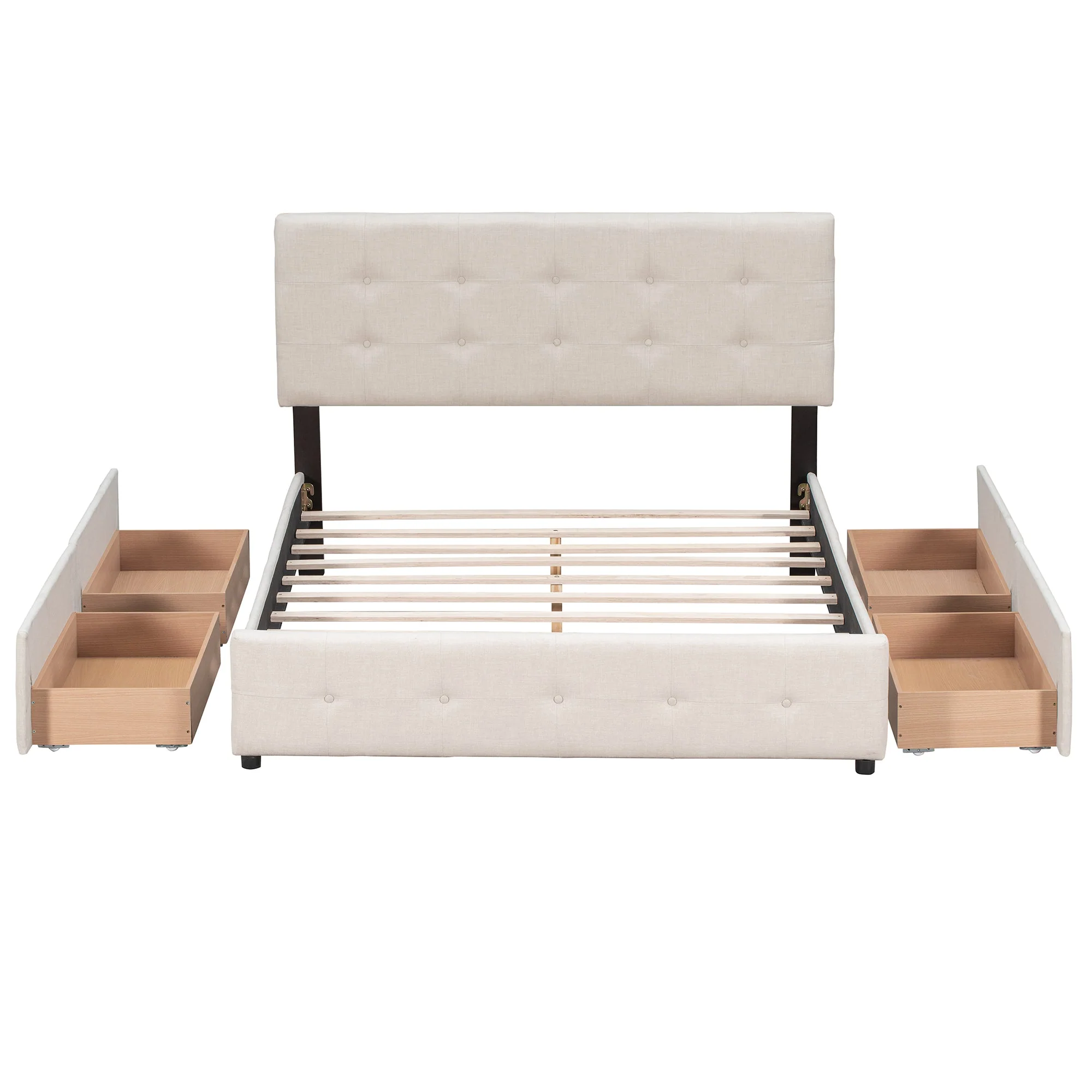 Upholstered Queen Platform Bed with Classic Headboard and 4 Drawers - Image 4