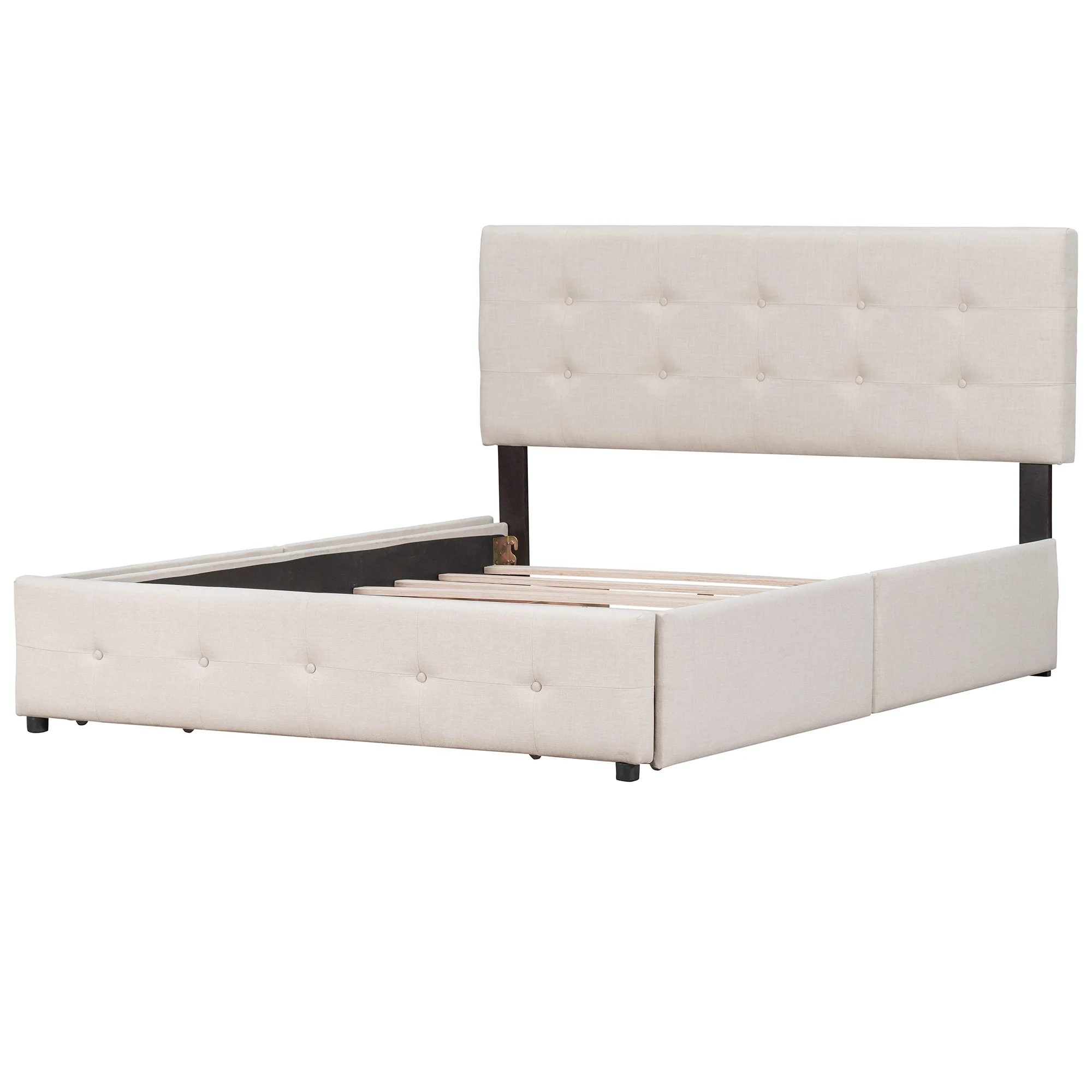 Upholstered Queen Platform Bed with Classic Headboard and 4 Drawers - Image 5