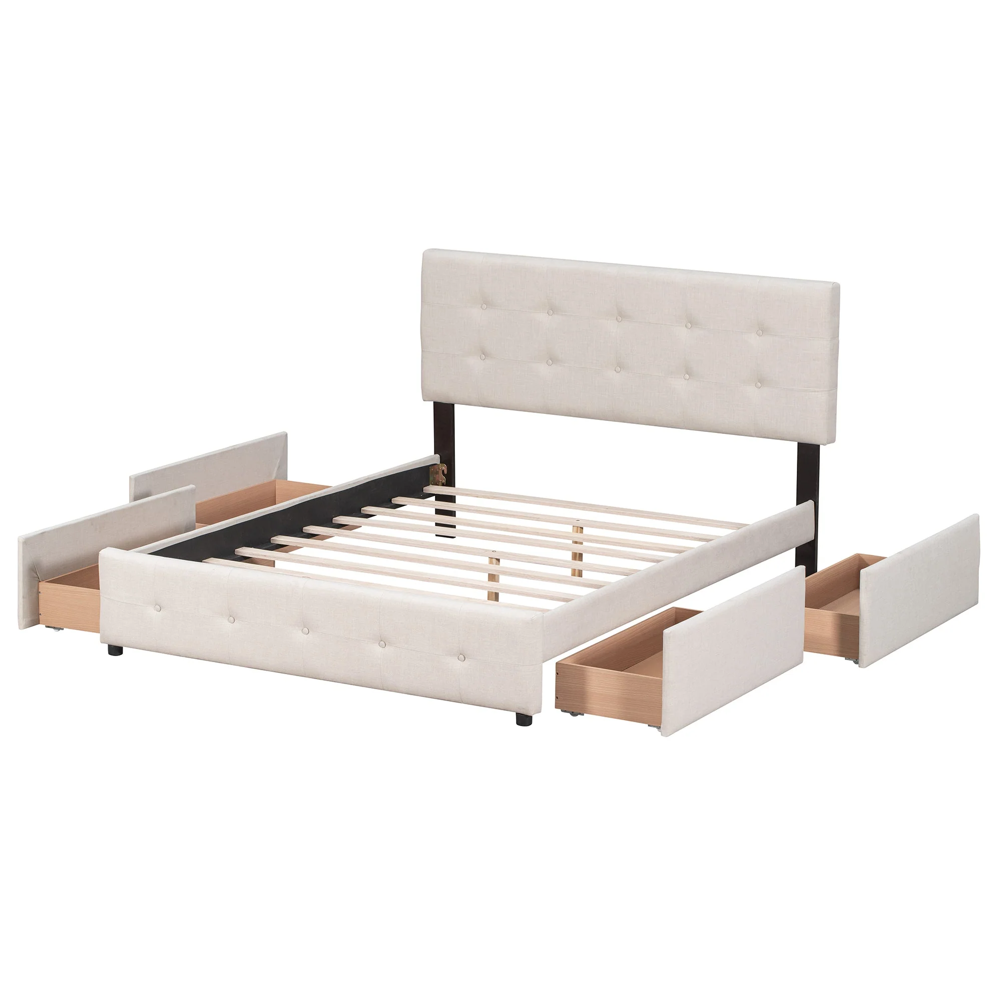 Upholstered Queen Platform Bed with Classic Headboard and 4 Drawers - Image 6