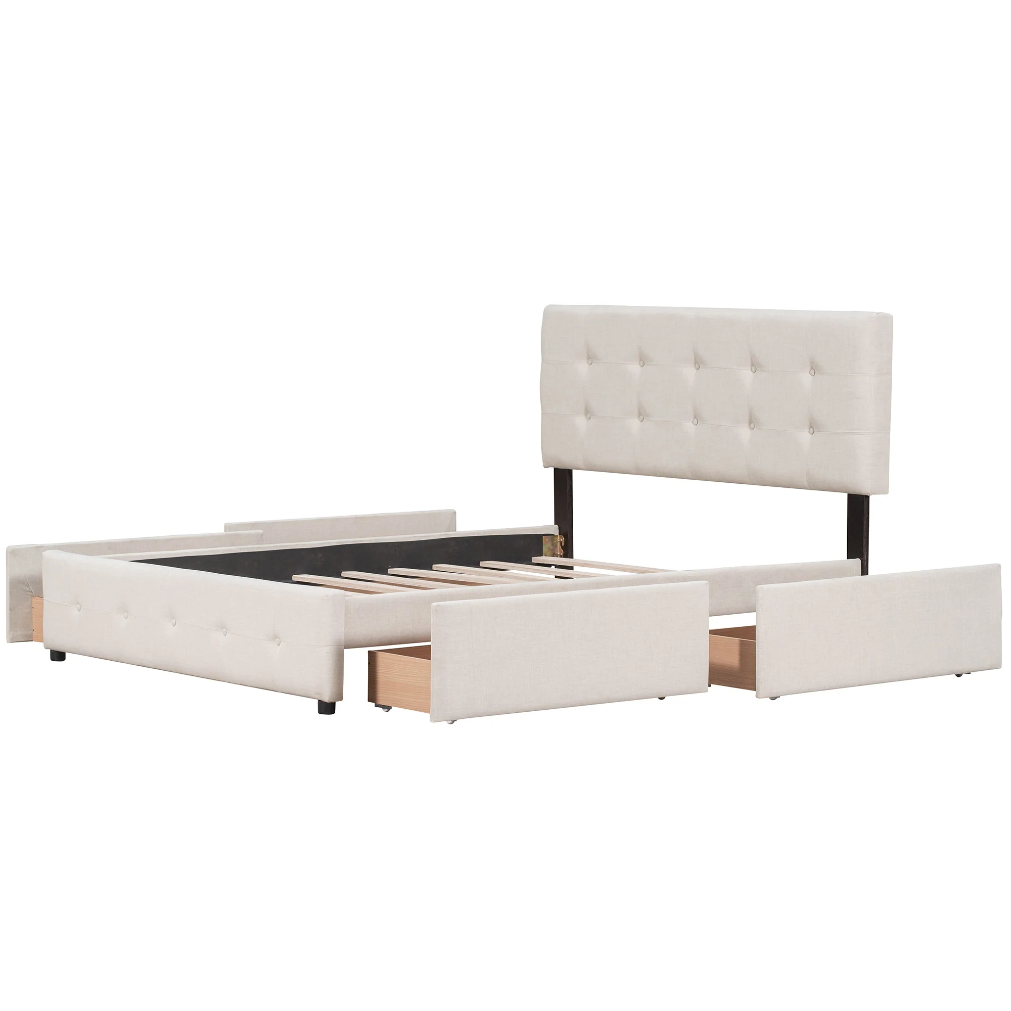 Upholstered Queen Platform Bed with Classic Headboard and 4 Drawers - Image 8