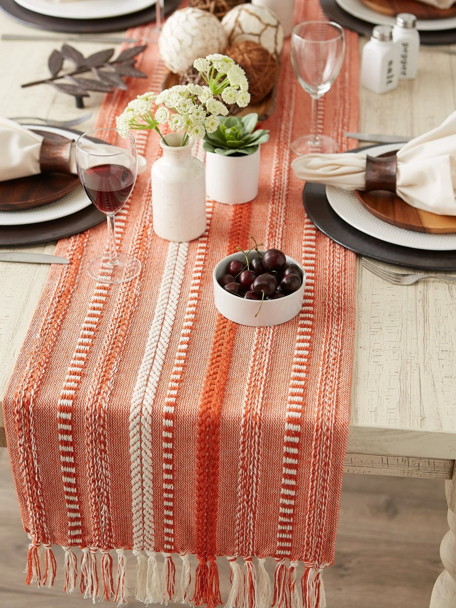 Vintage Red Braided Stripe Table Runner 15X108 - Image 8